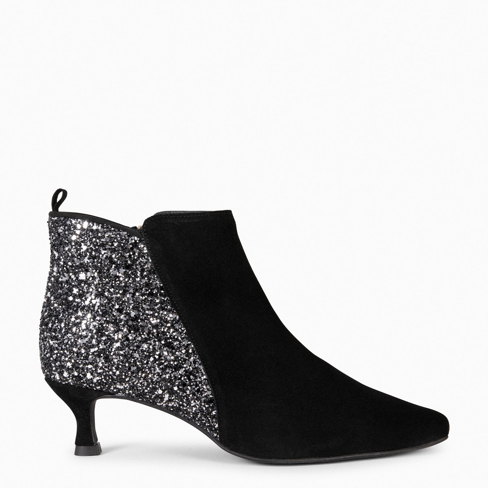 ROYAL GLITTER – BLACK Low-heel booties