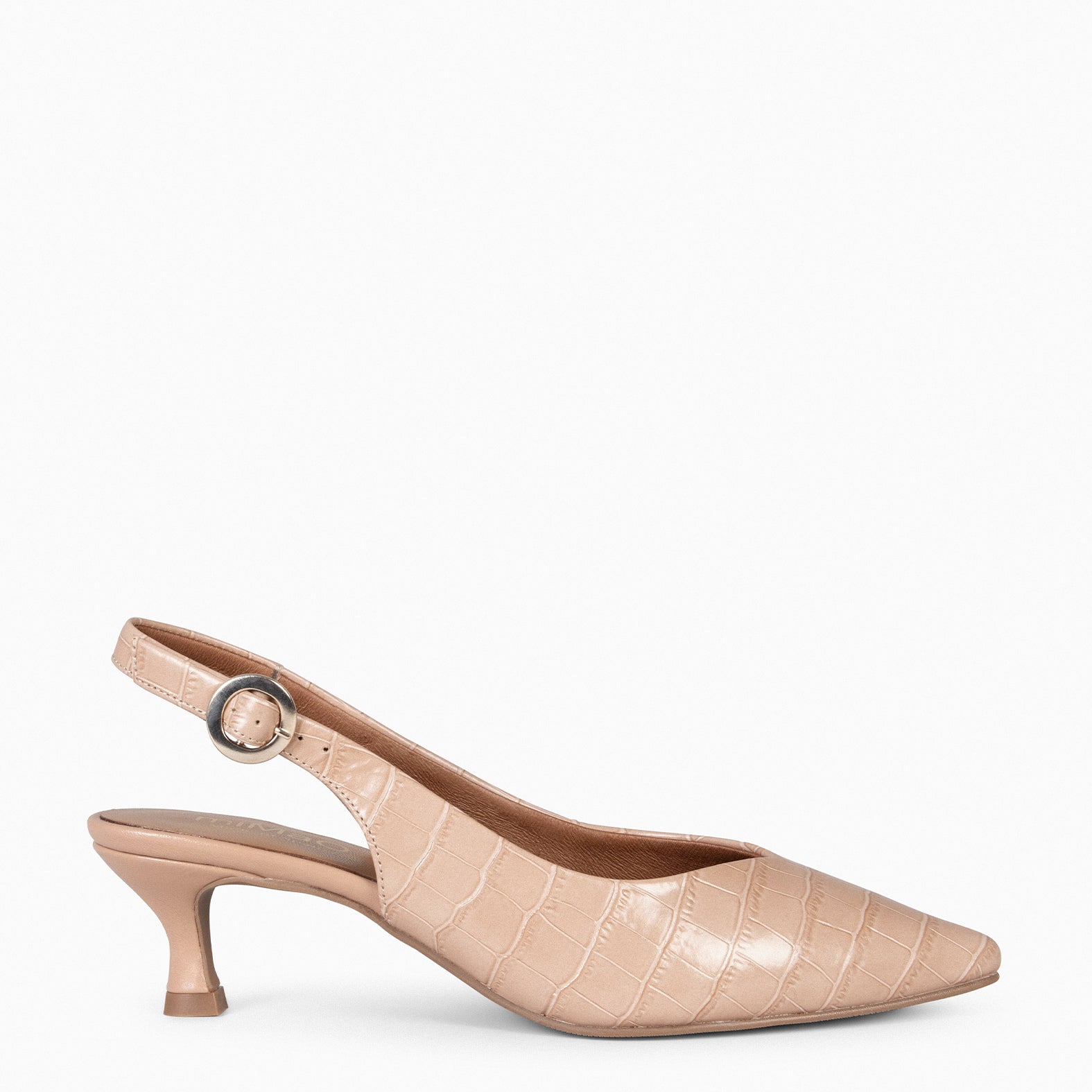 GRETA – Slingbacks à talon en cuir imitation croco NUDE