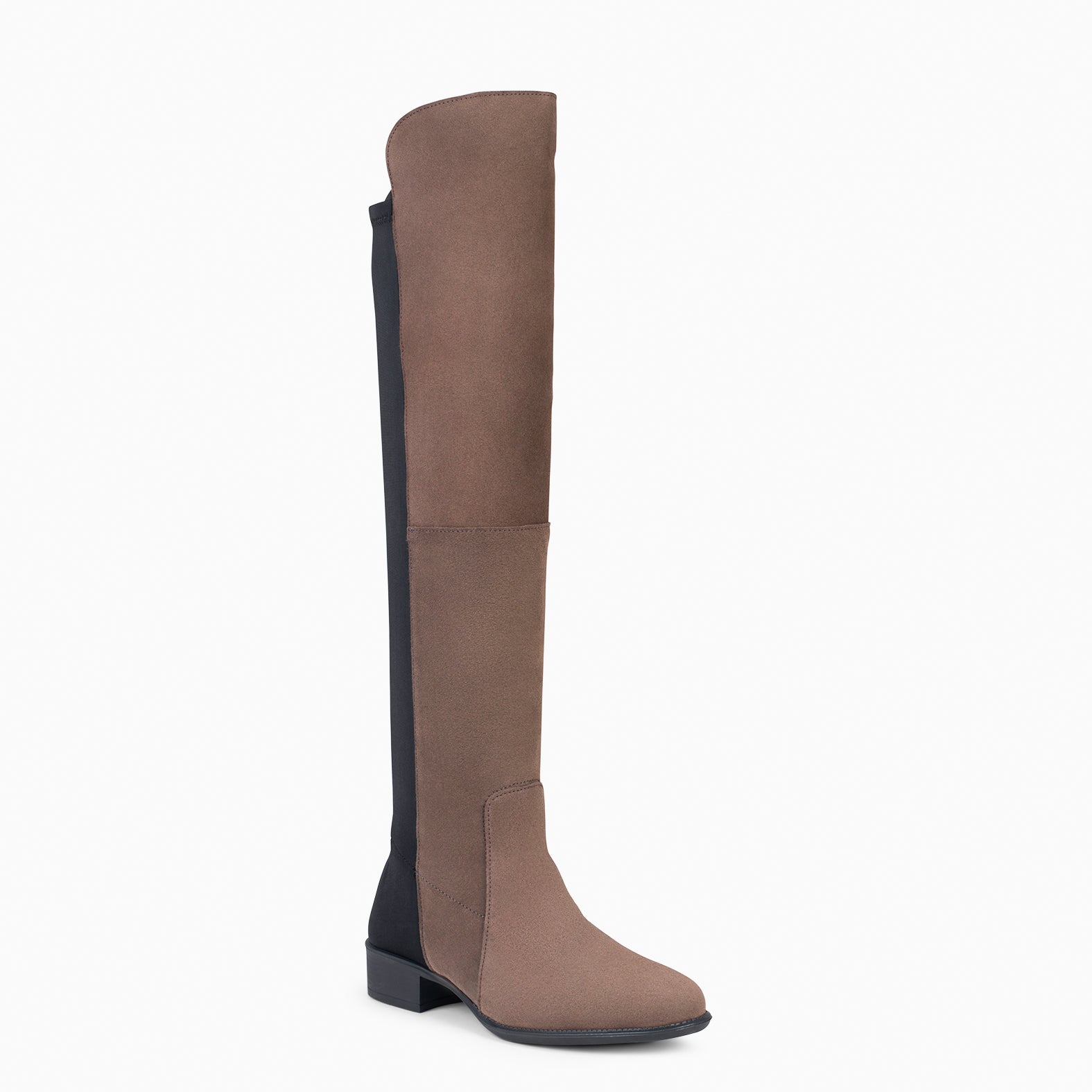 ELASTIC – TAUPE knee-high and low heel boot