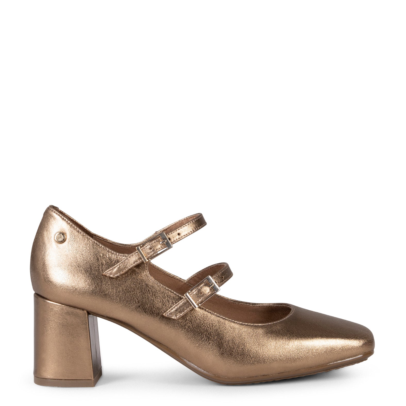 FEBRIS – DARK GOLD leather heel with straps