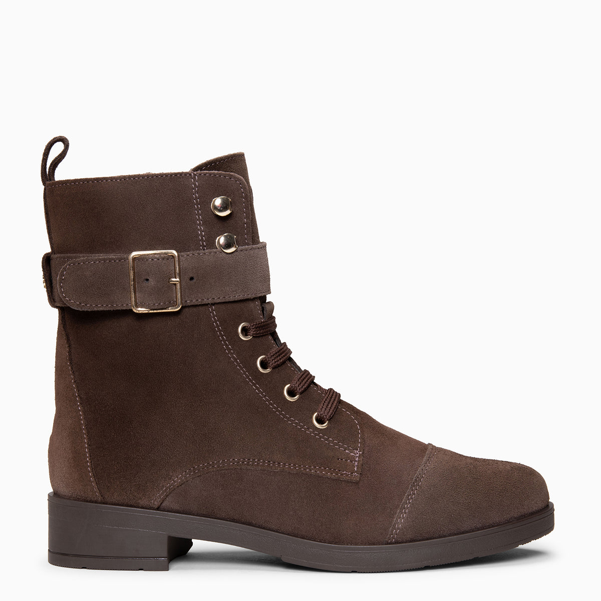 BELFAST – Botines con cordones de piel de serraje TAUPE