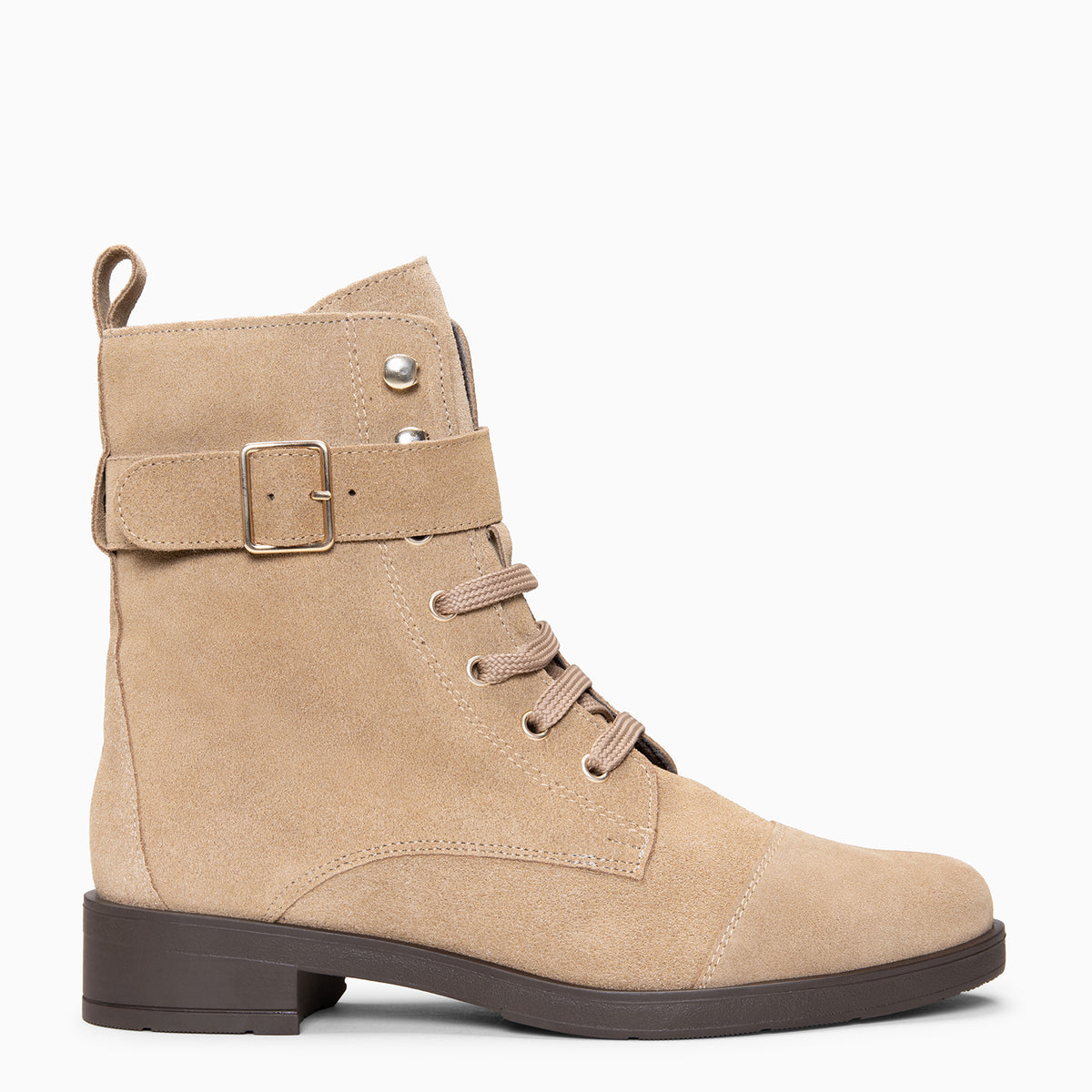 BELFAST – Botines con cordones de piel de serraje BEIGE