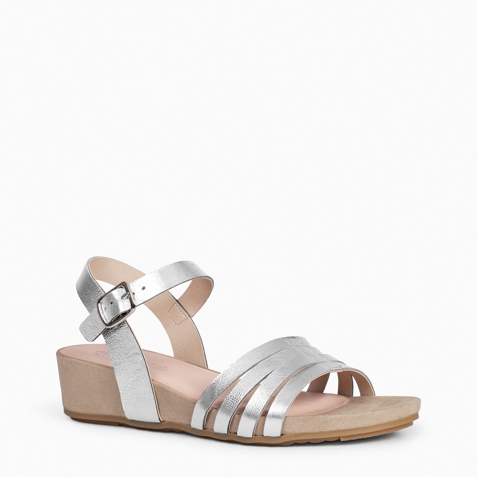 MESINA – SILVER Wedge sandal with metallic straps 