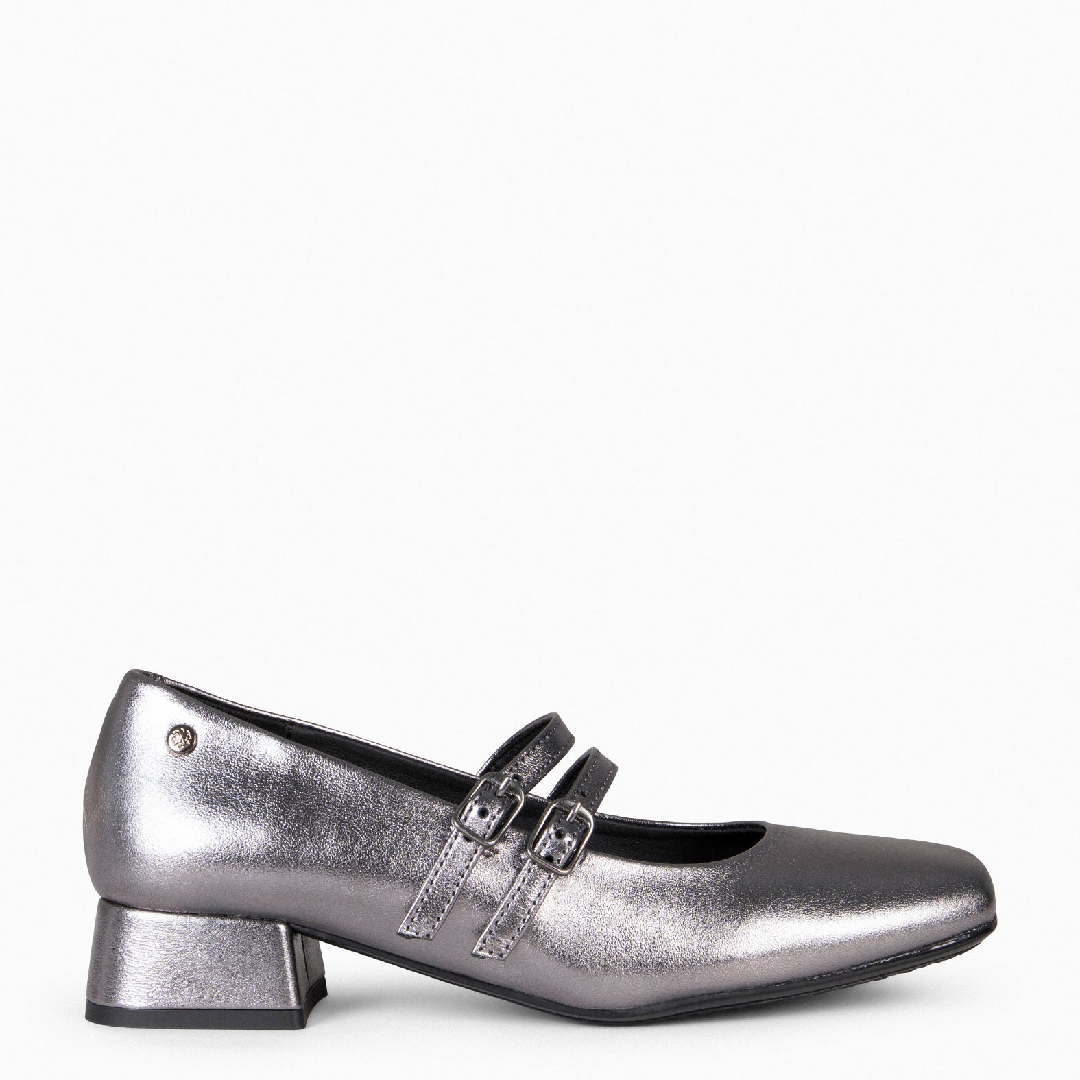 AURA – SILVER Block Heel Mary-Jane