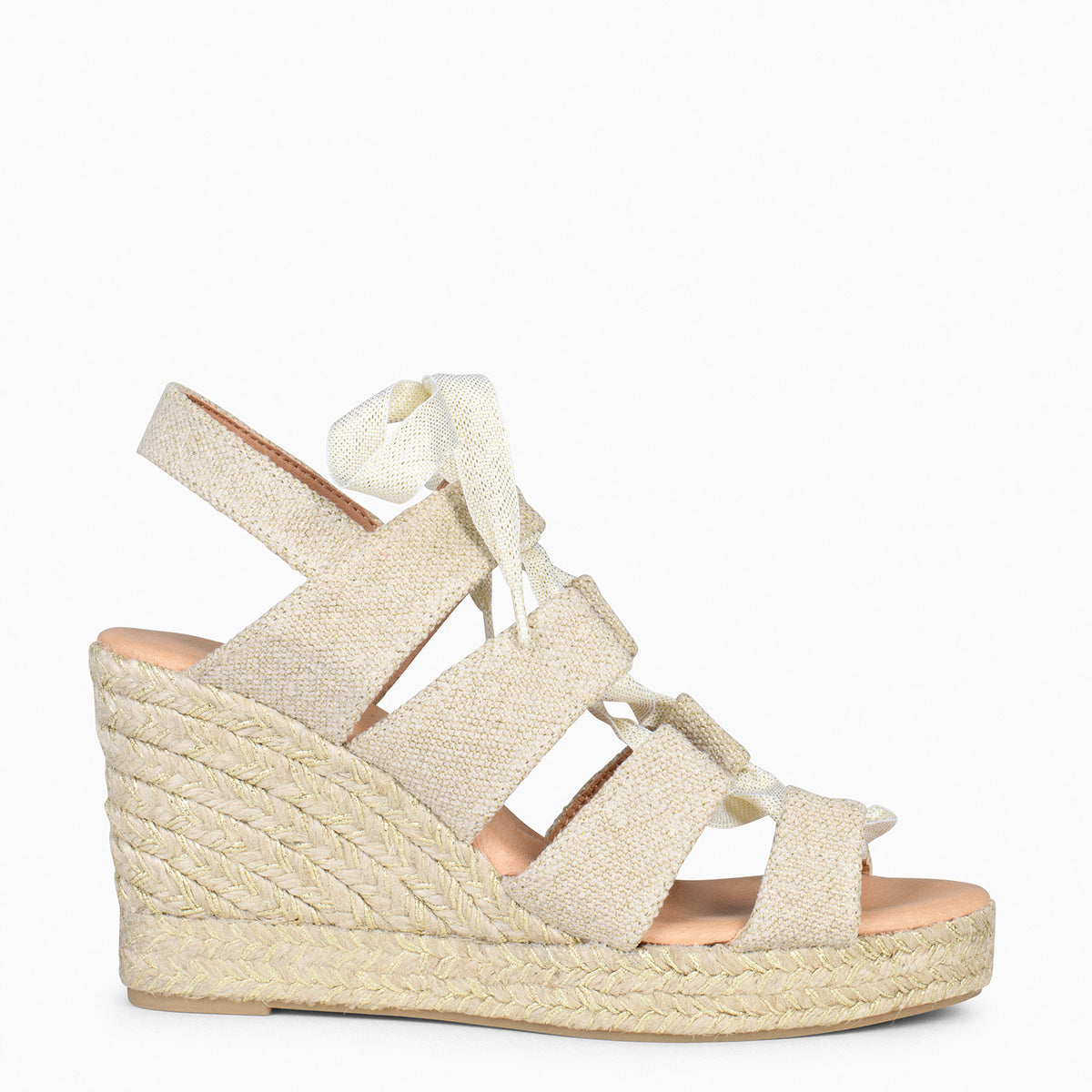 MiMaO Espadrilles Élégantes En Lin Métallisé Et Cuir - Talon Compensé 10cm, Ultra Confort