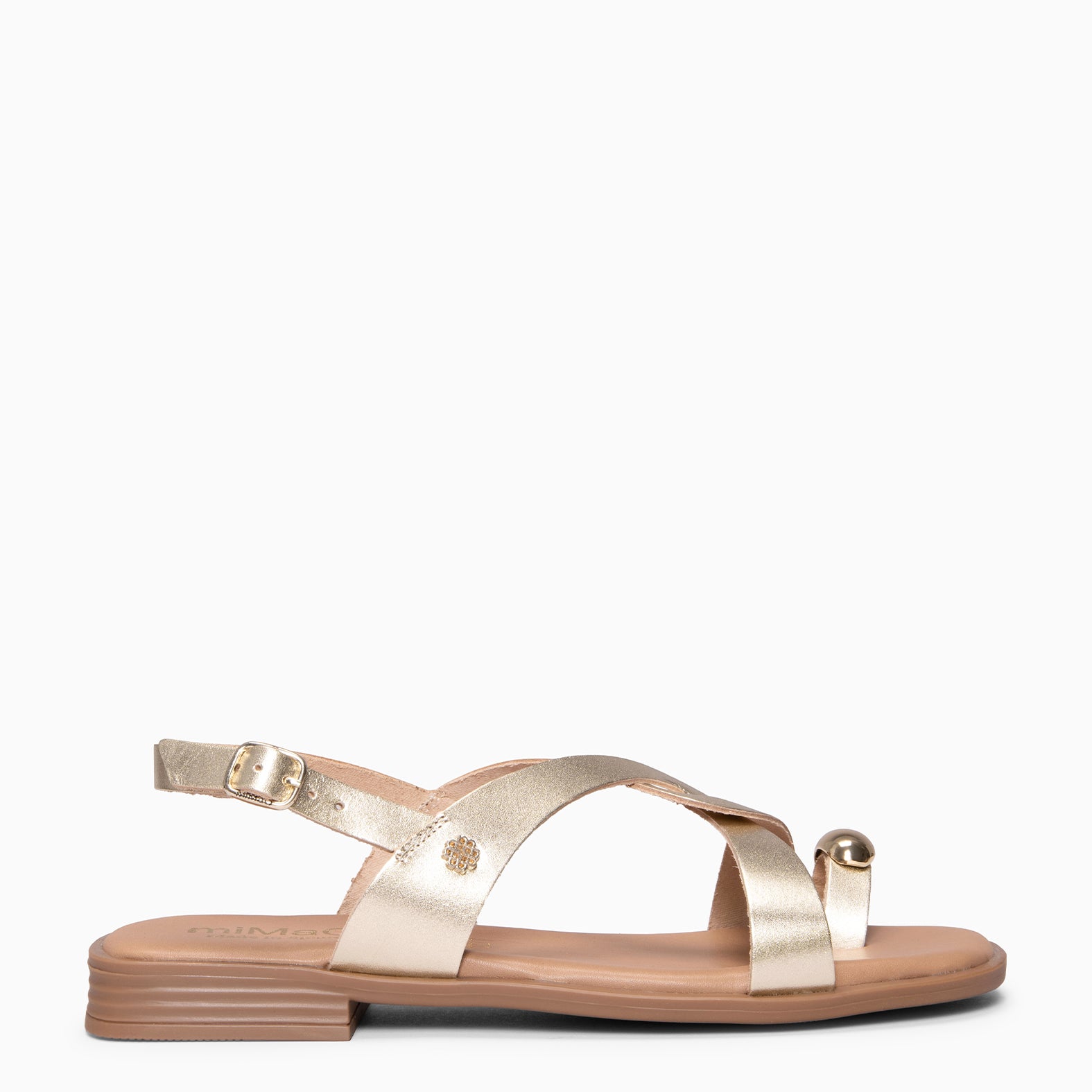 HELIA - GOLDEN Flat leather sandals
