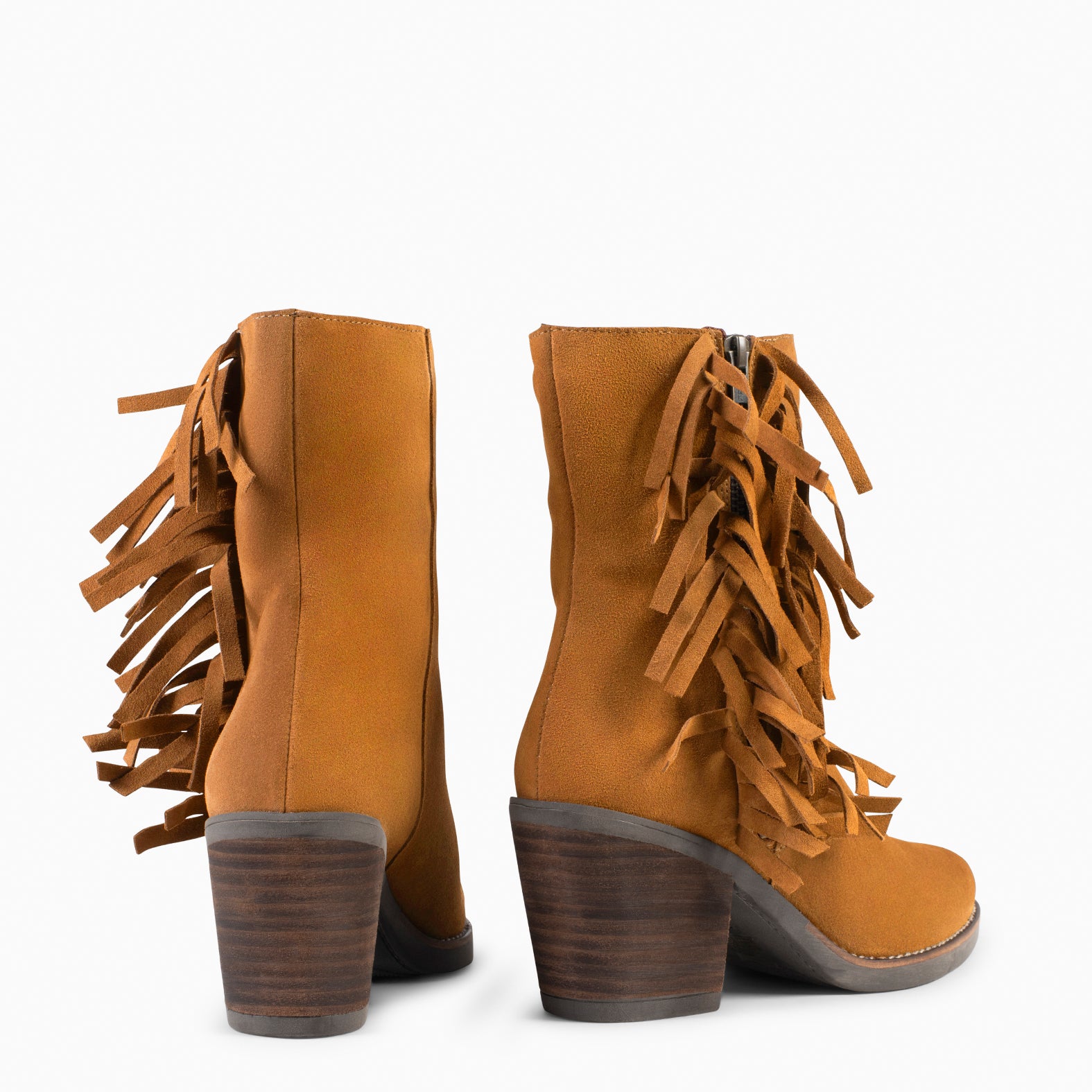 BOHO – CAMEL Women Booties with Fringes 