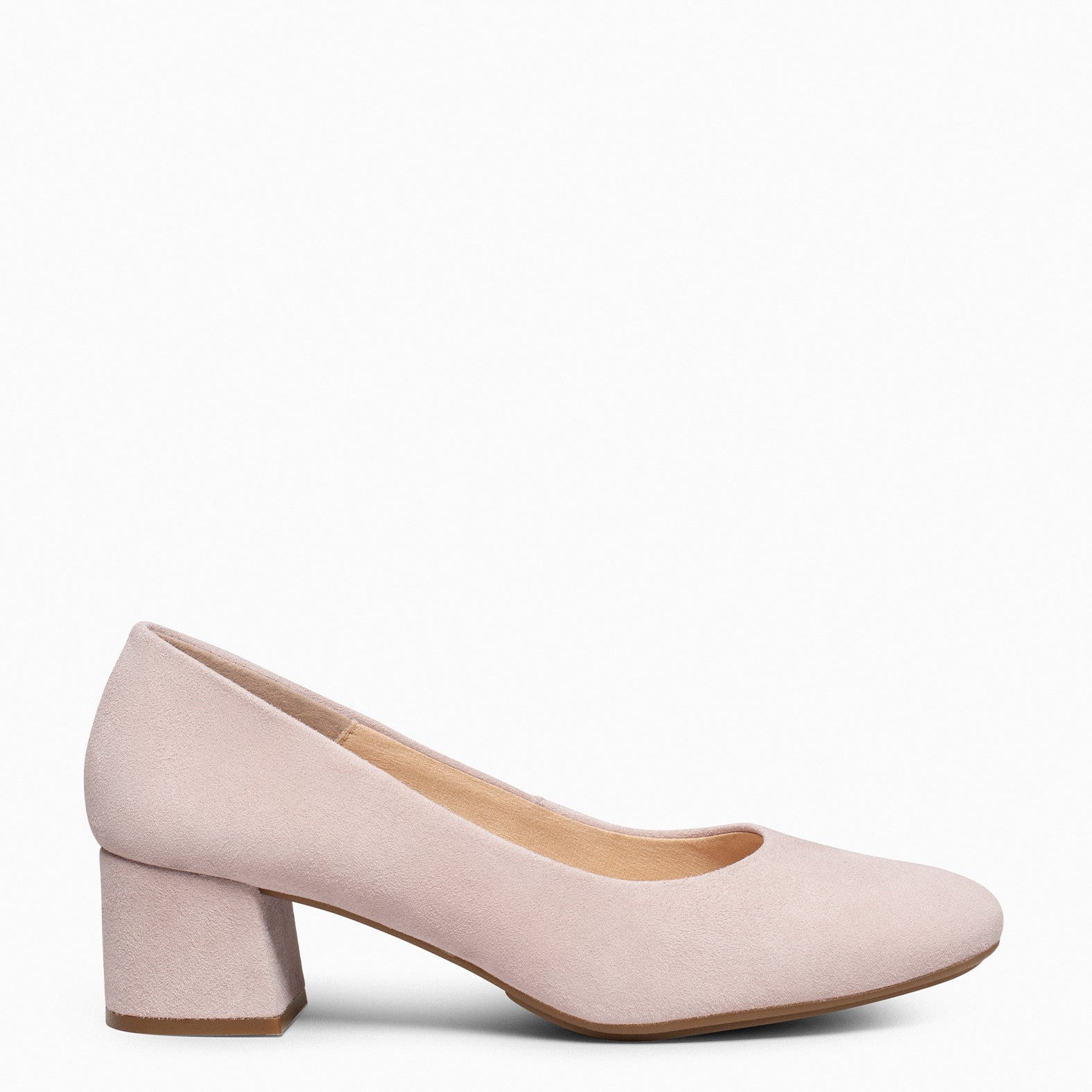 URBAN ROUND – NUDE suede leather low heels