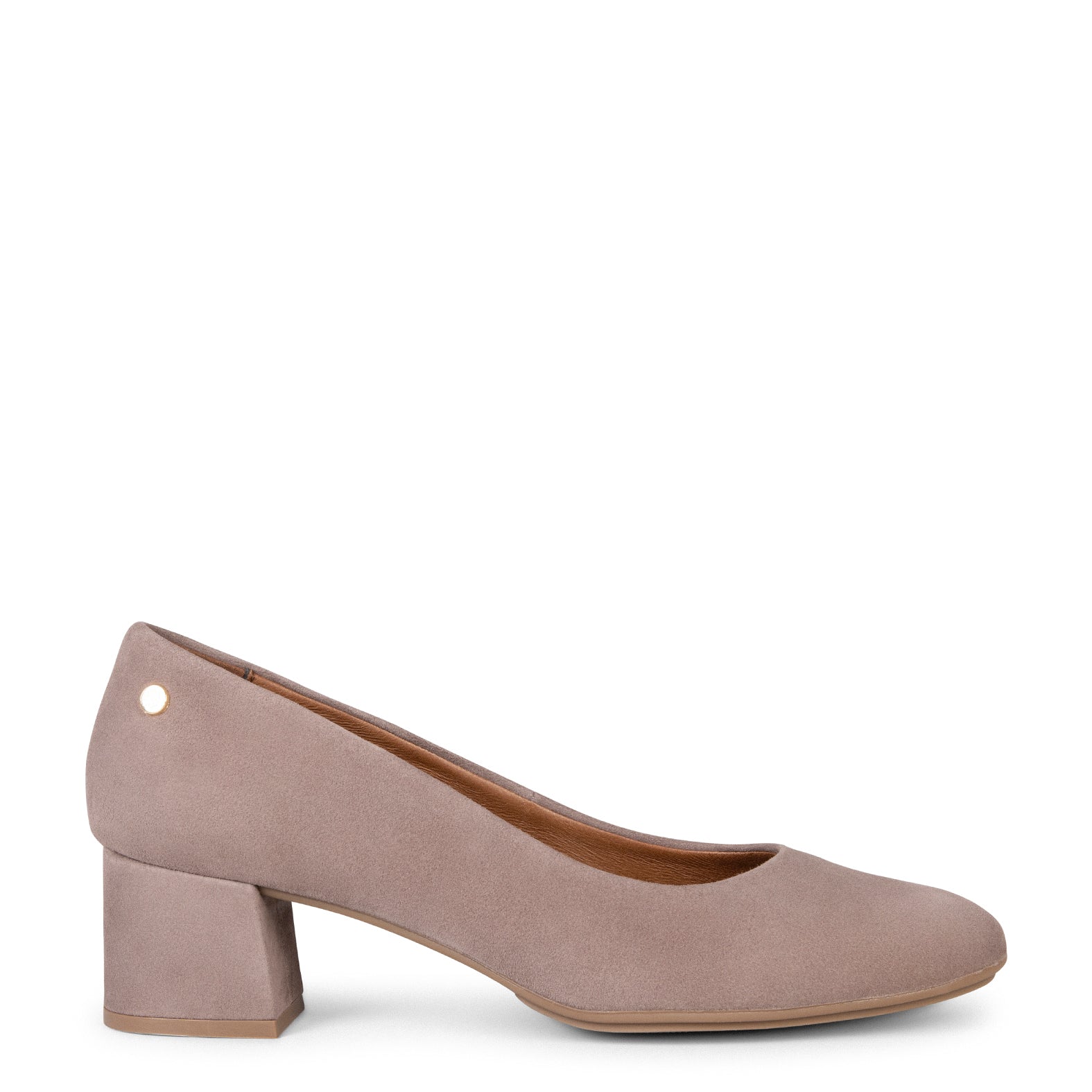 URBAN ROUND – TAUPE suede leather low heels