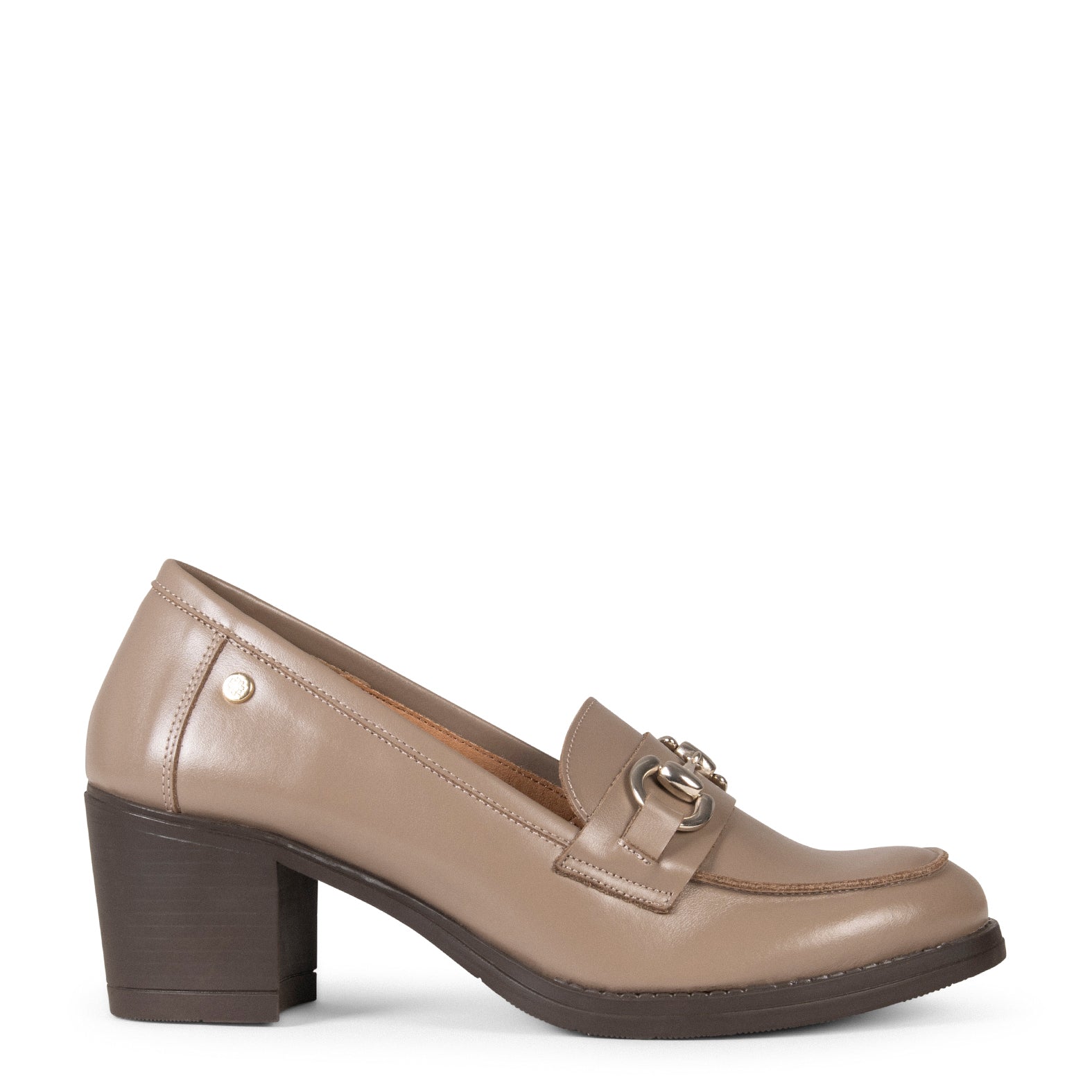 FABIOLA – Mocassins à talon en cuir TAUPE