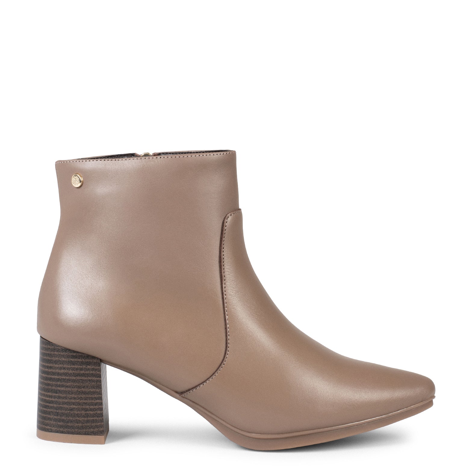 TURIN – Bottines en cuir TAUPE à talon imitation bois