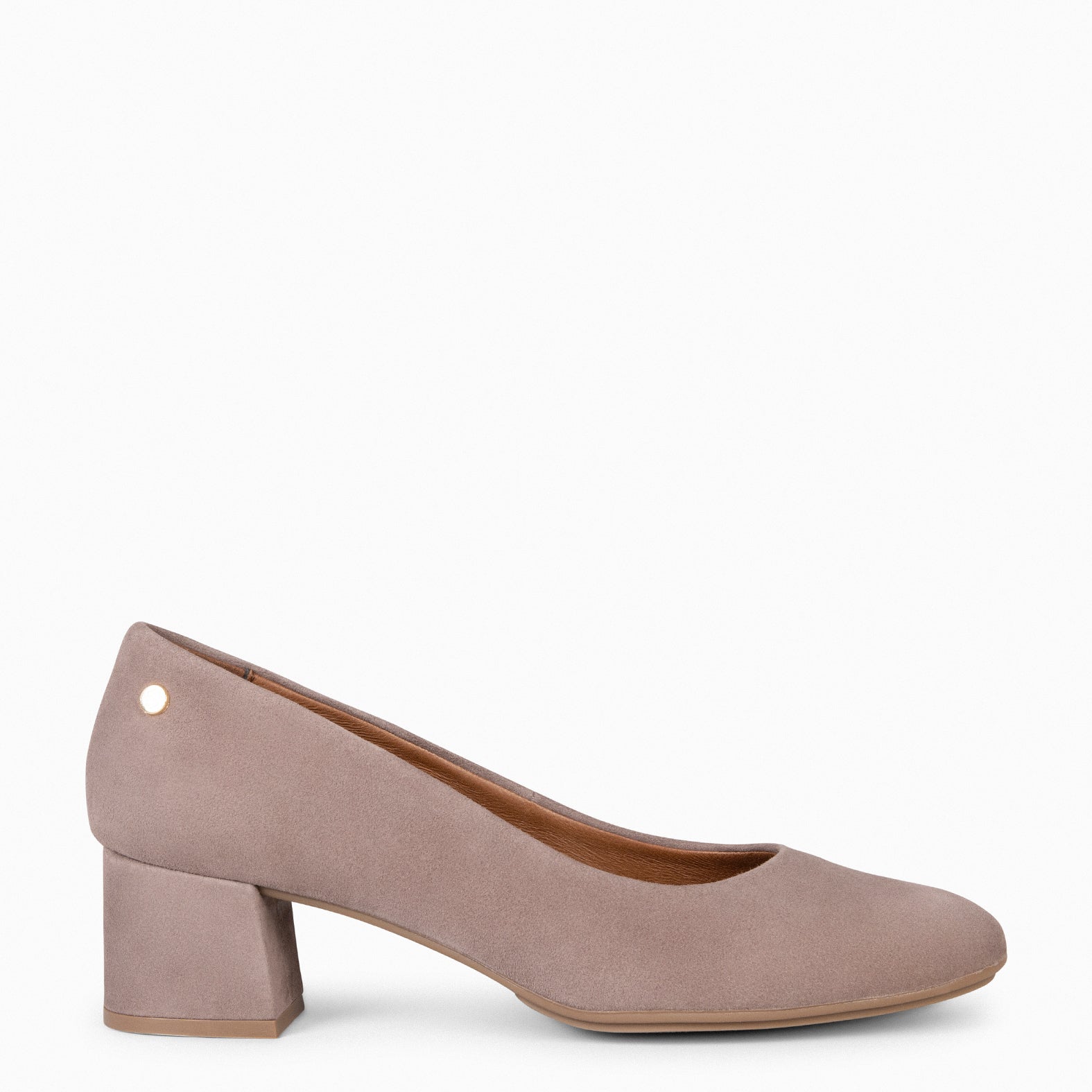 URBAN ROUND – TAUPE suede leather low heels