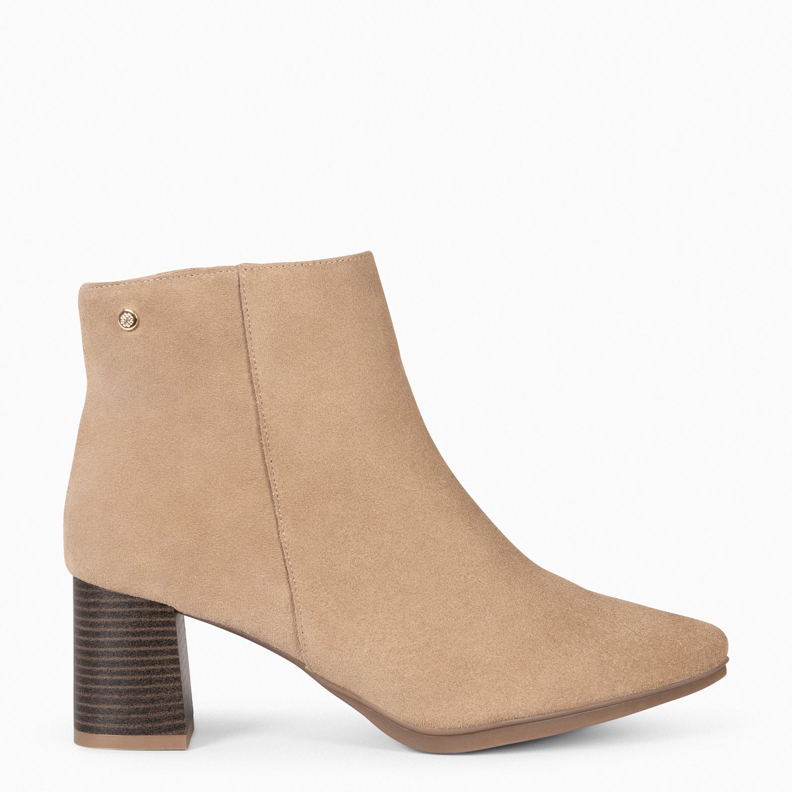 CITY – Bottines en daim à talon large TAUPE