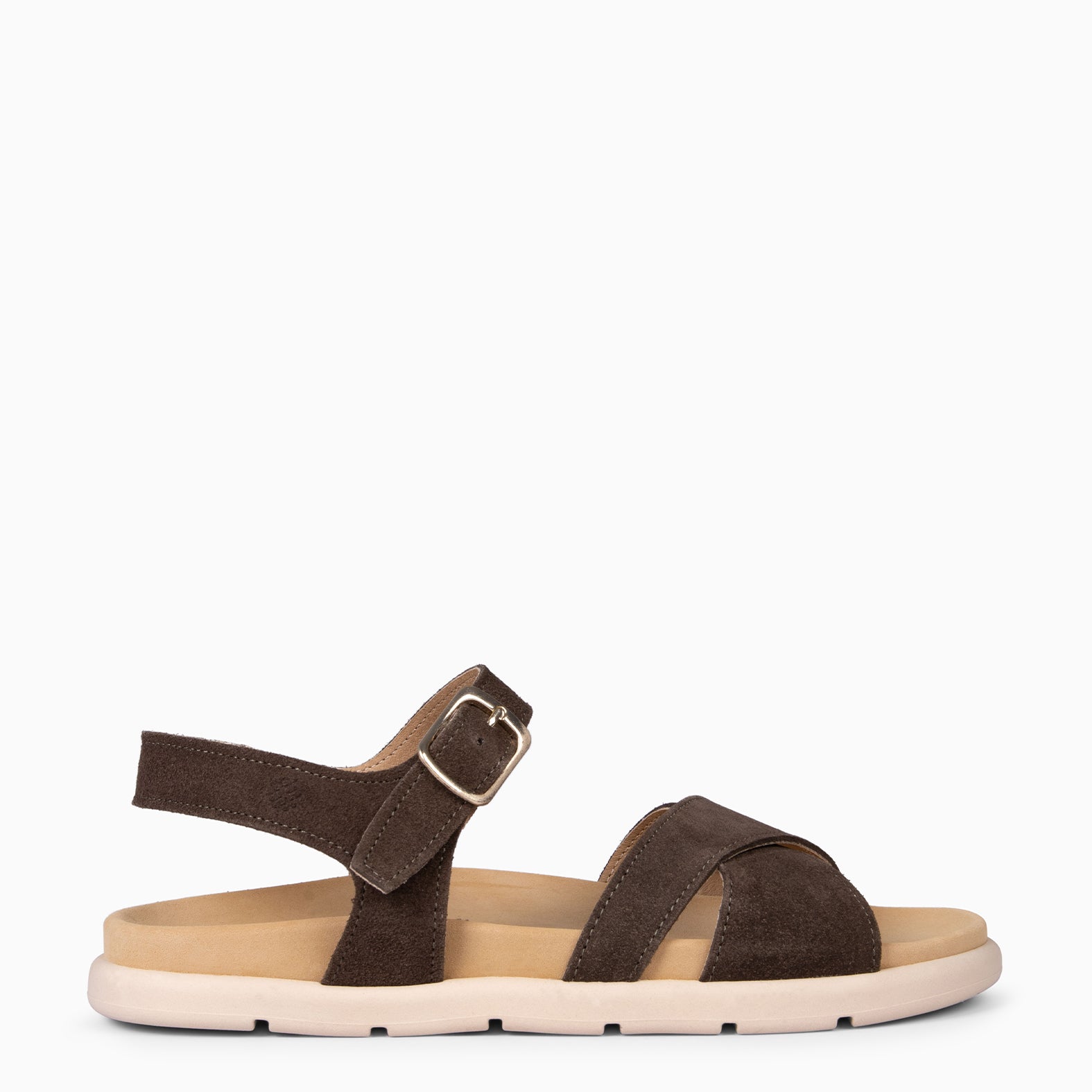 BRISA - Sandales claquettes pieds larges en daim TAUPE