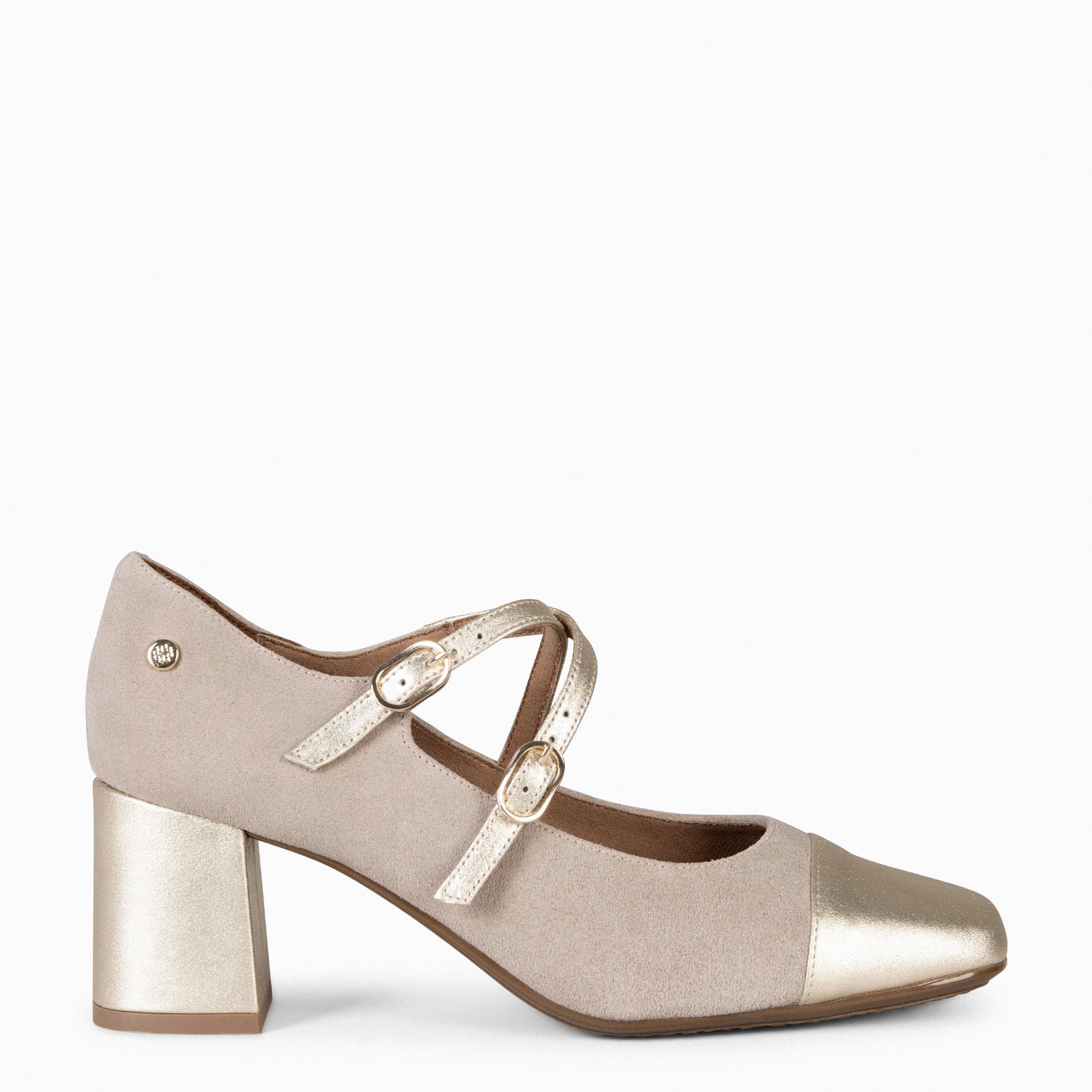 LIDIA – Chaussures en daim et cuir à double boucles TAUPE