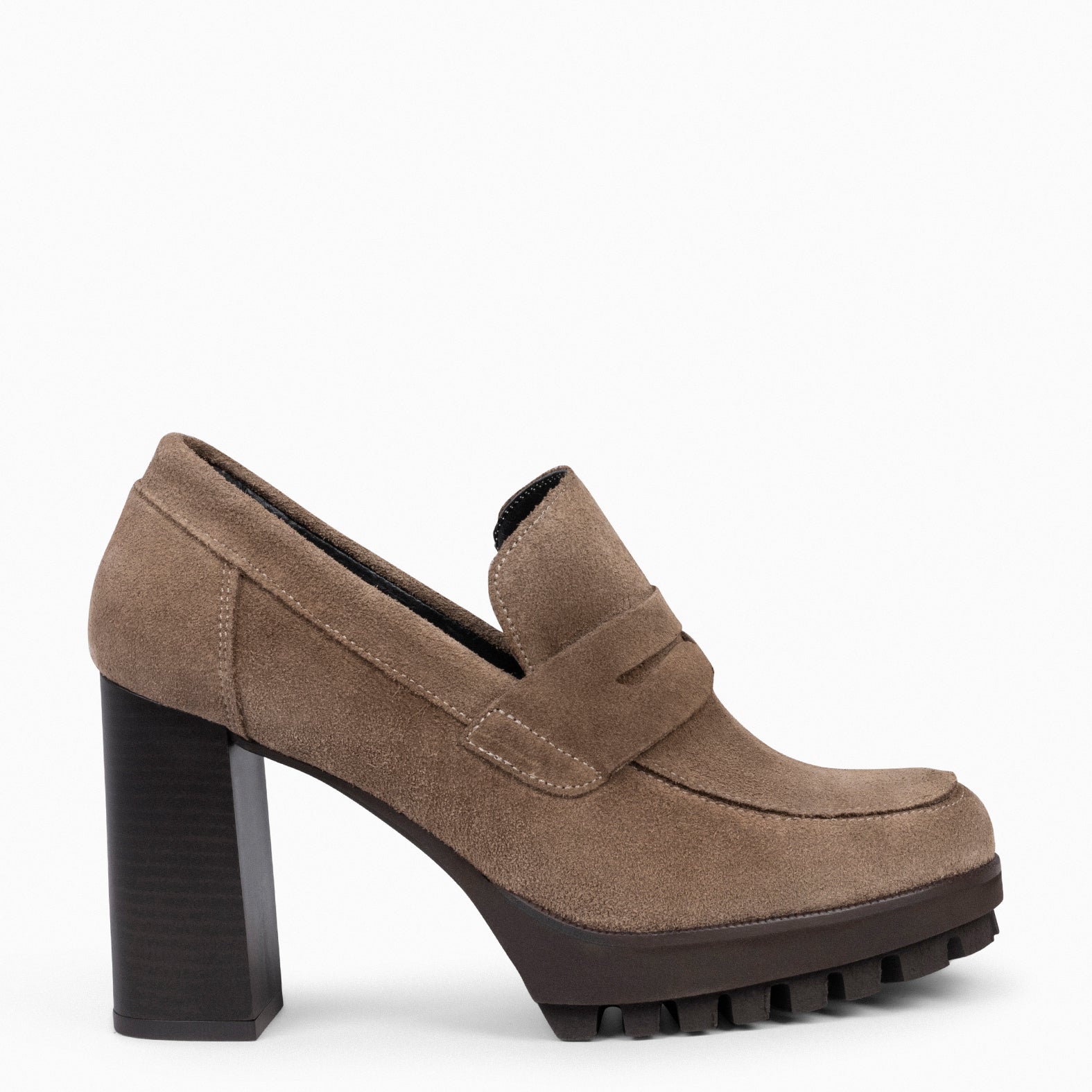 TREND – TAUPE high heel moccasins with platform 