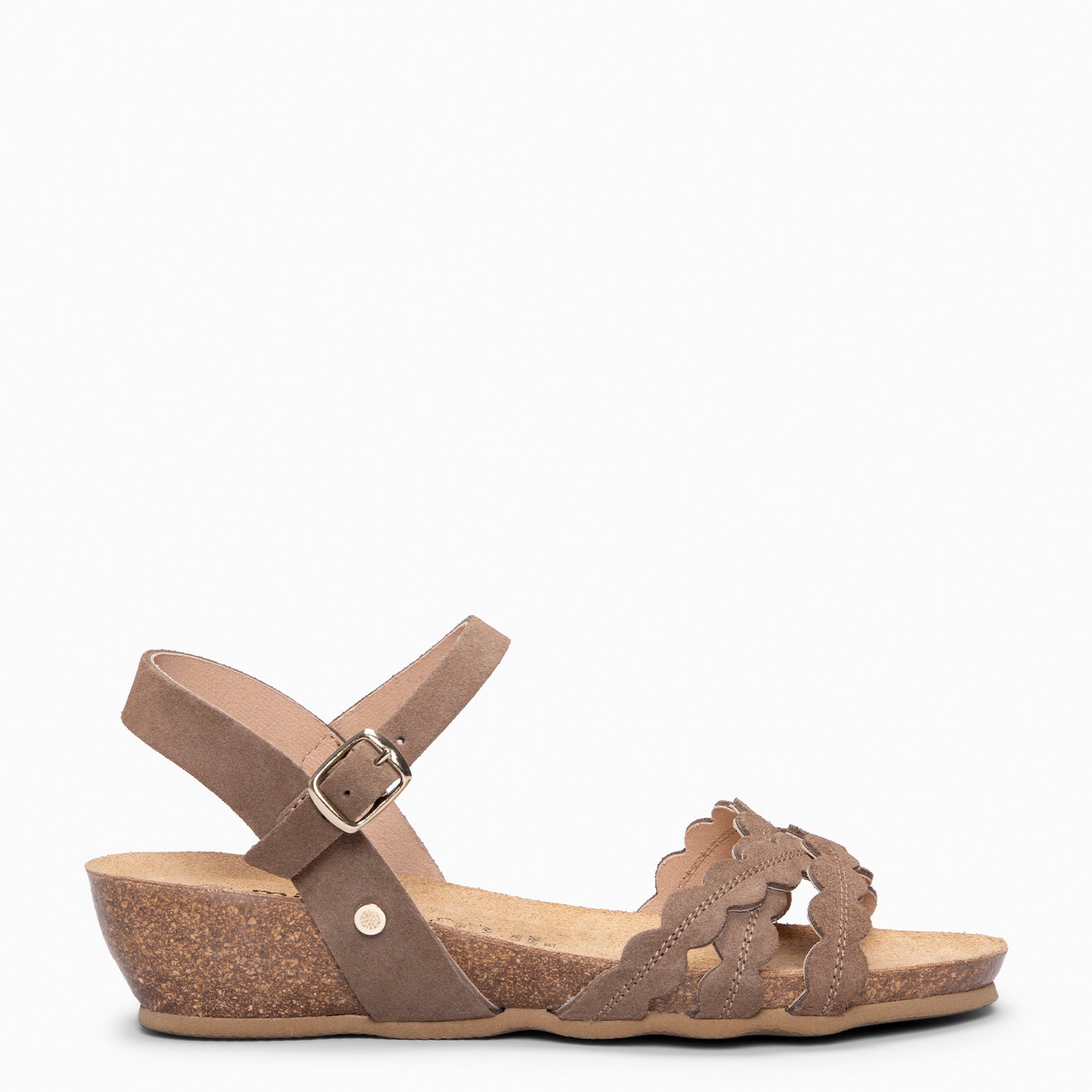 MALTA - Sandales à talon compensé en liège TAUPE