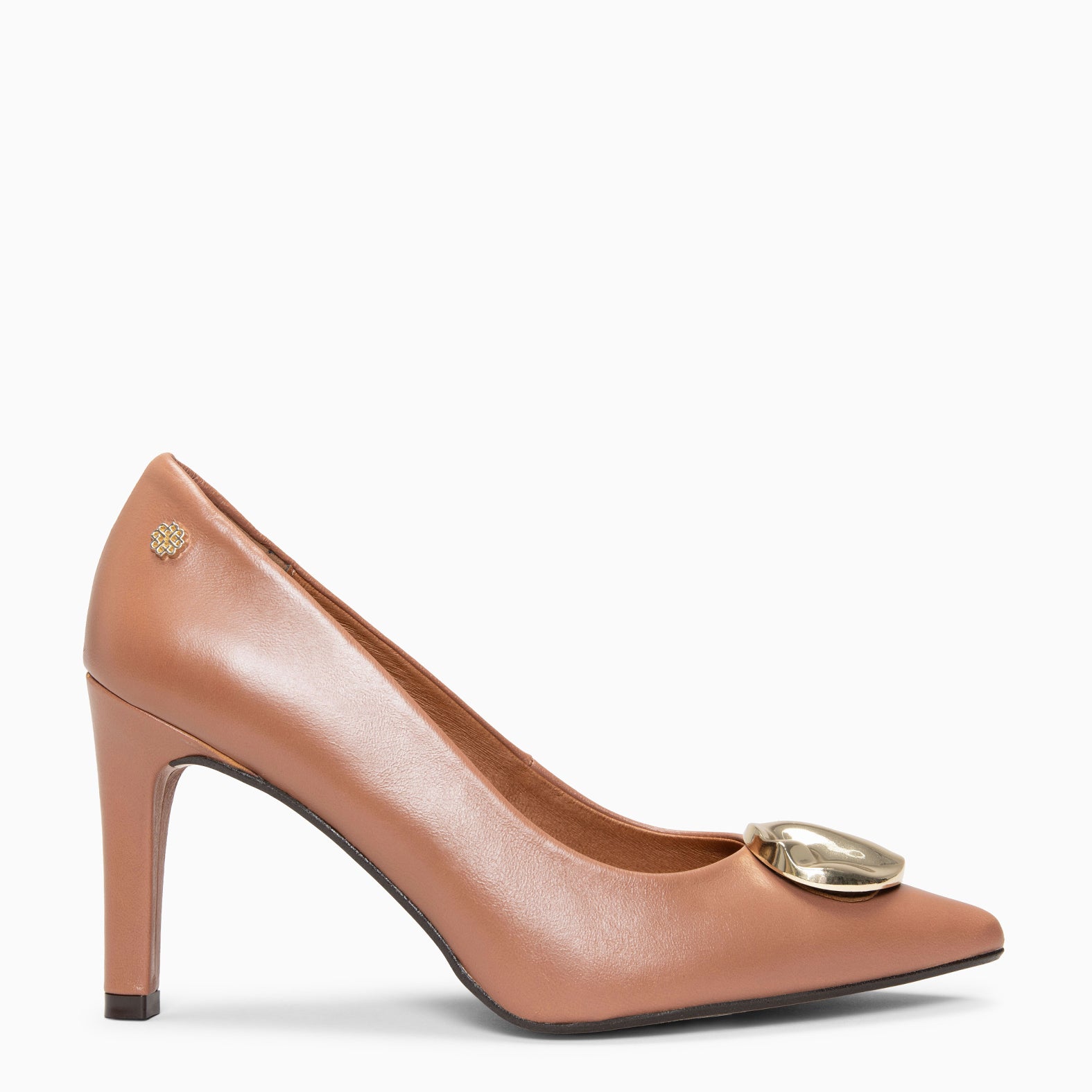 CARRI - Escarpins en cuir TAUPE avec galet doré