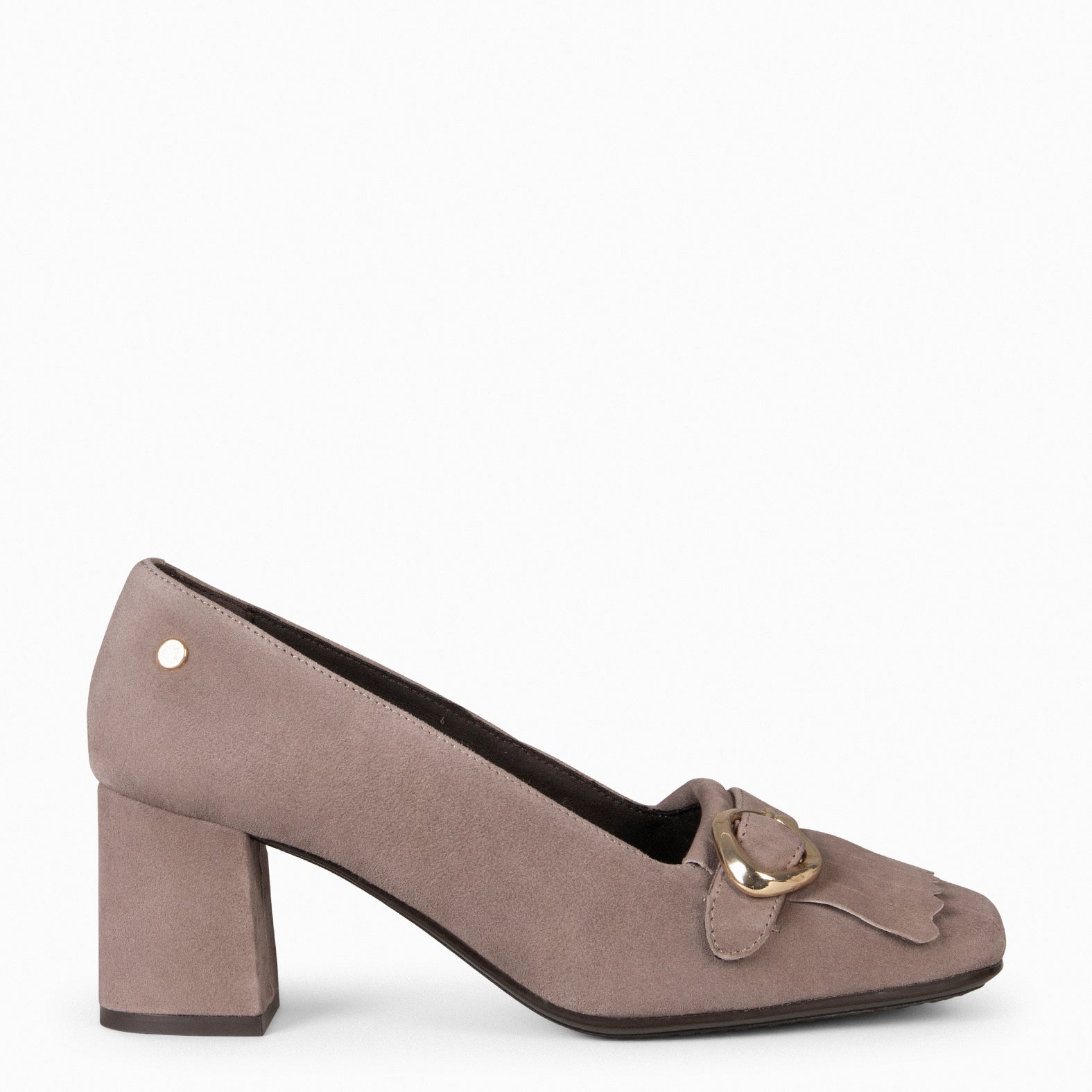 SISSI – TAUPE BLOCK HEEL MOCCASINS