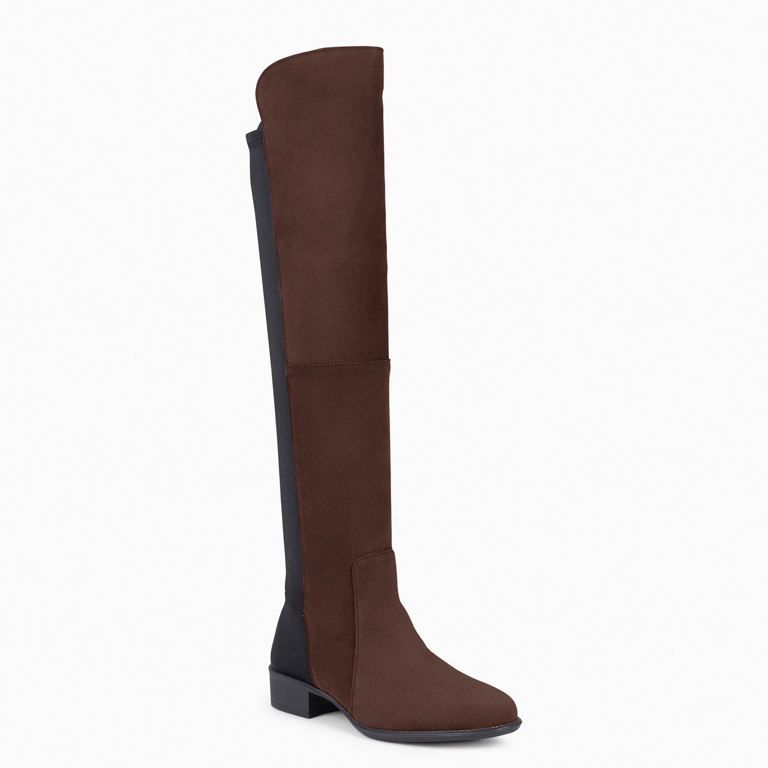 ELASTIC – BROWN knee-high and low heel boot