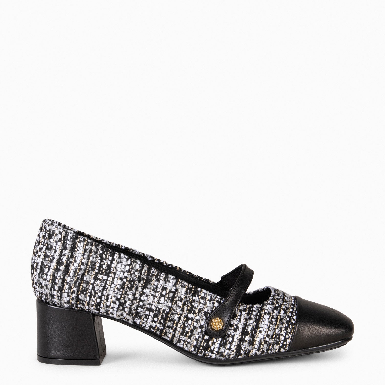 MARGOT – BLACK TWEED Heel Mary-Jane 