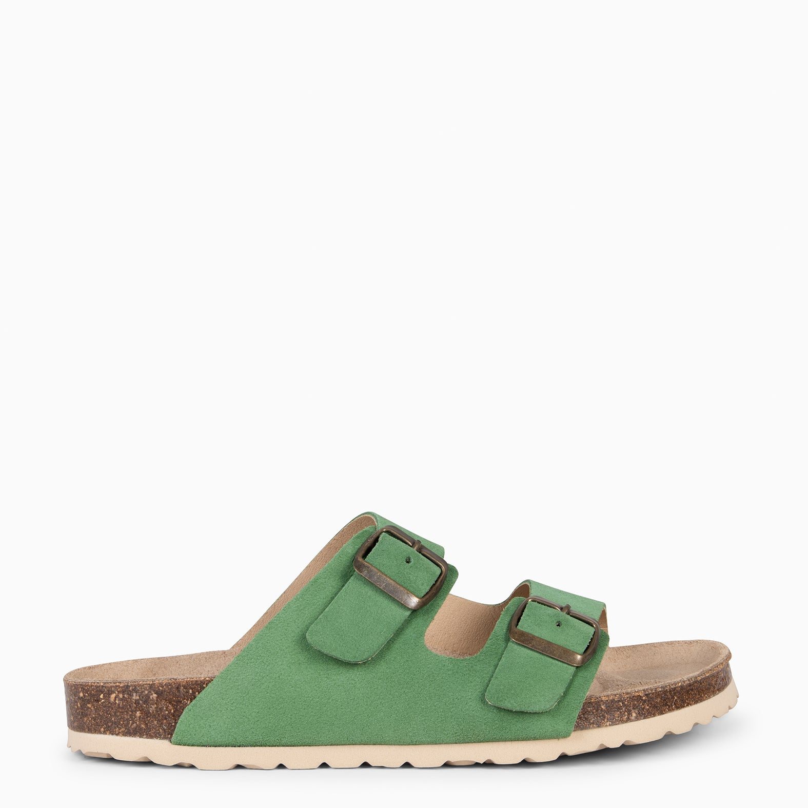 BORA - GREEN Flat sandal with double buckle