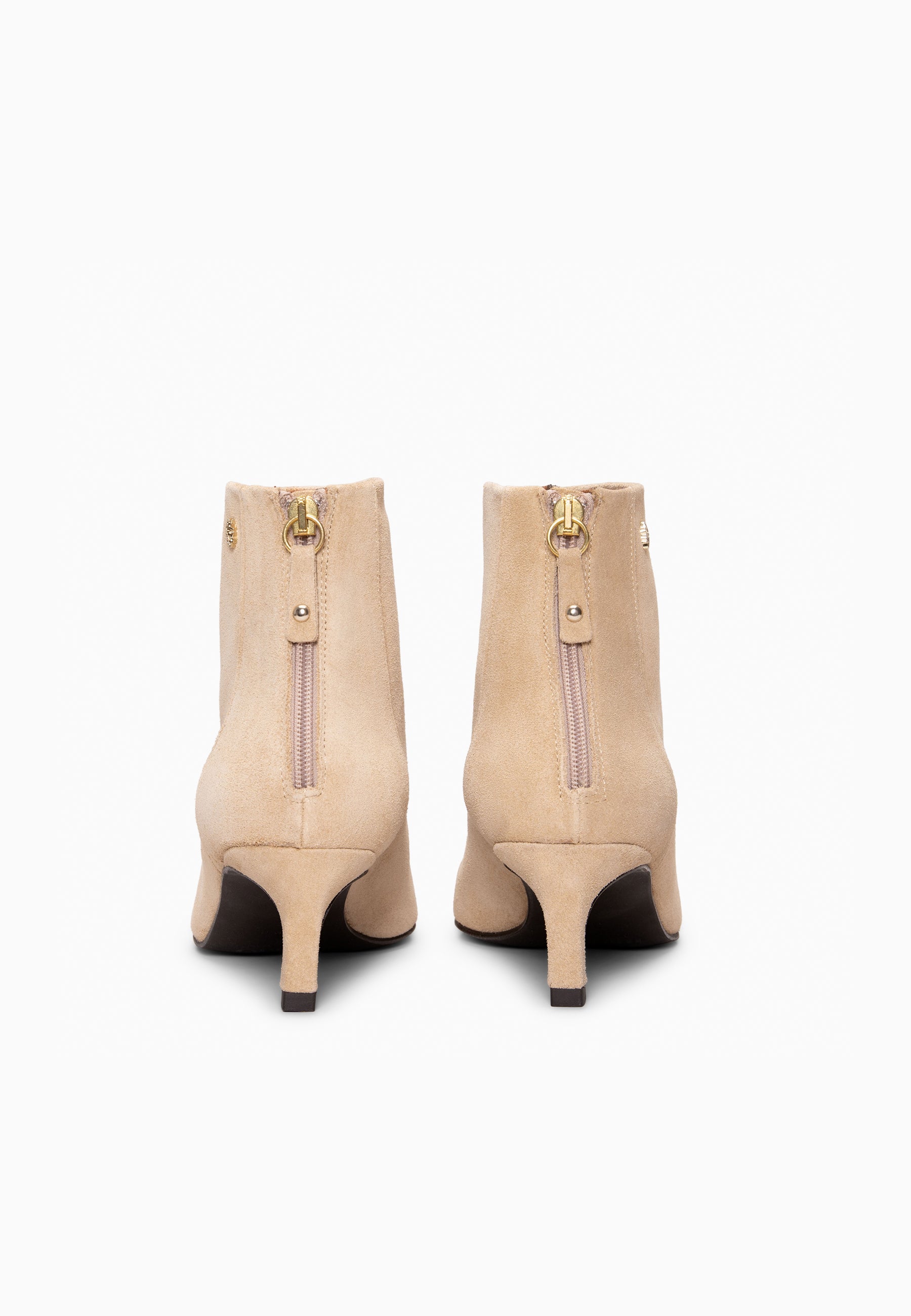 LUISA - BEIGE leather kitten heel ankle boots with zip