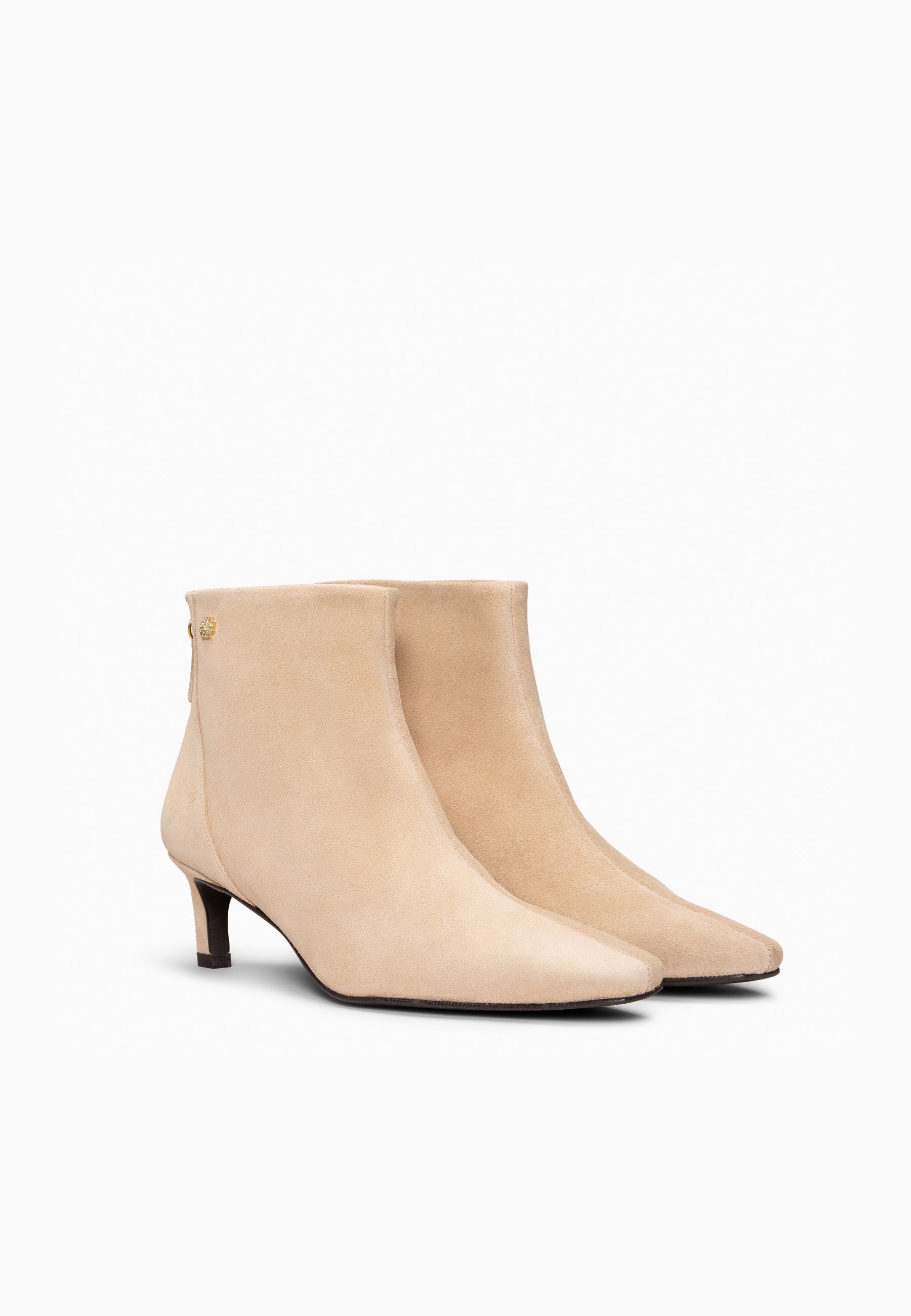 LUISA - BEIGE leather kitten heel ankle boots with zip