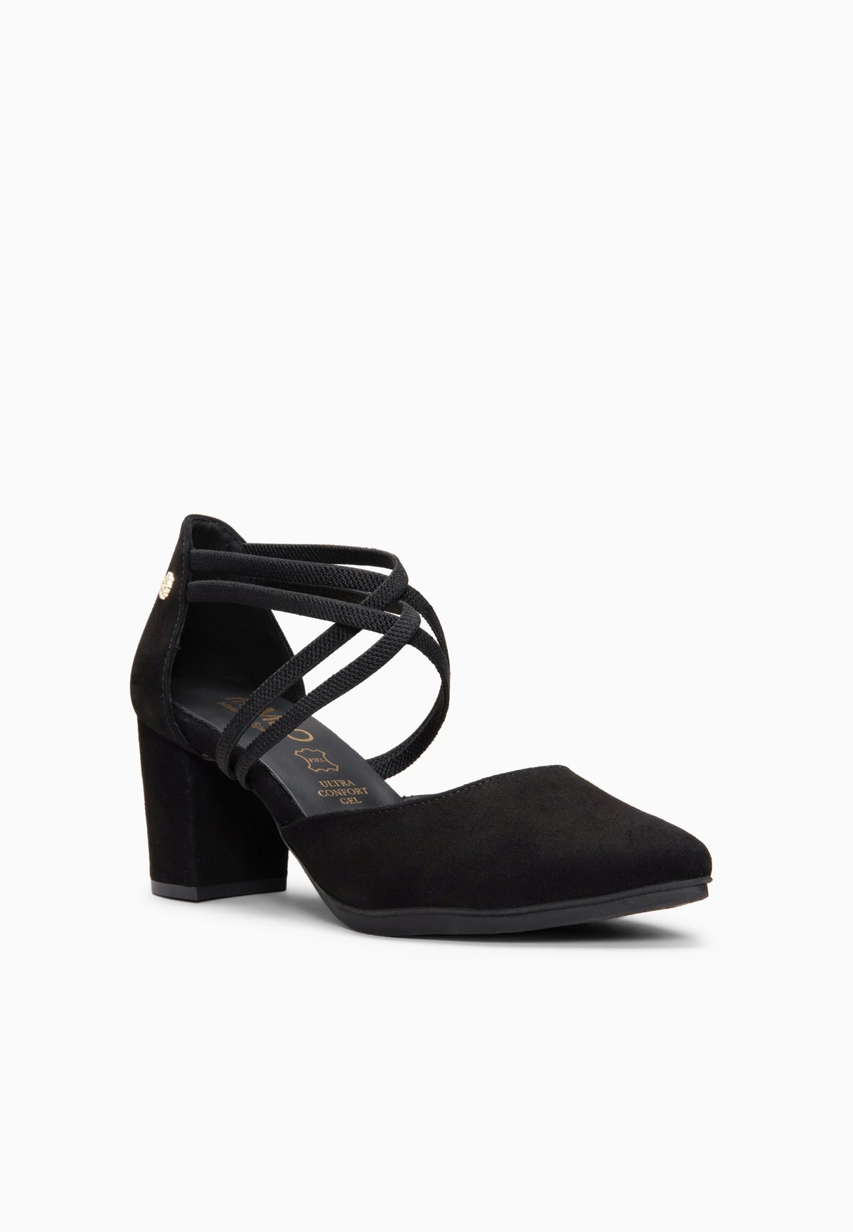 CINDY – Schoenen met hak en gekruiste elastische bandjes ZWART