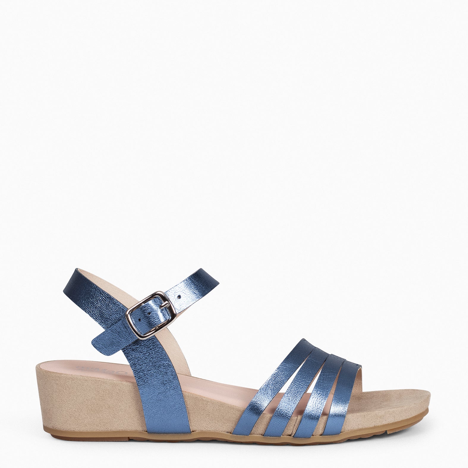 MESINA – BLUE Wedge sandal with metallic straps 