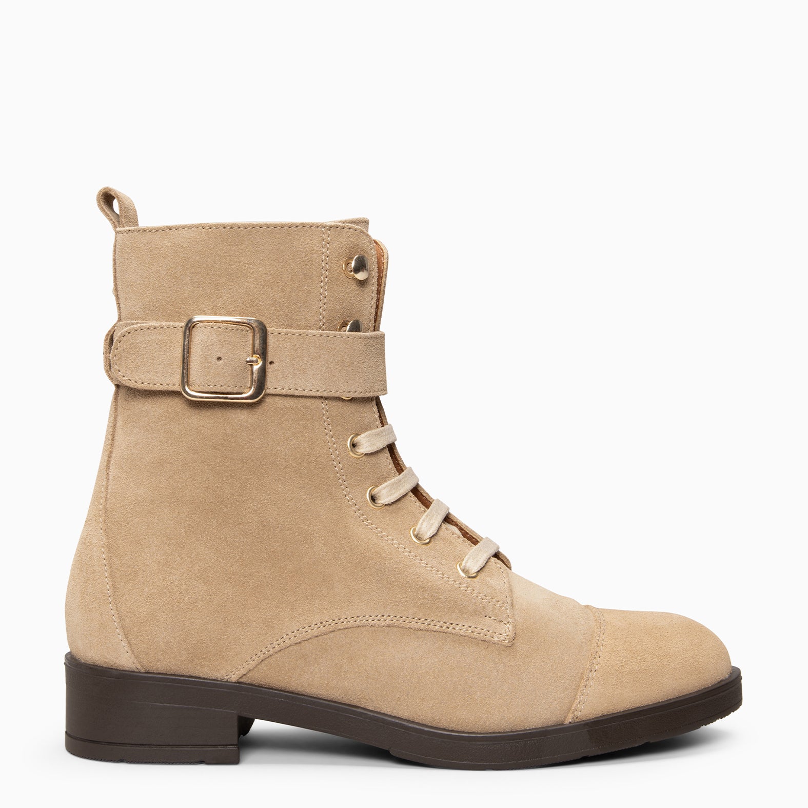 BELFAST – Botines con cordones de piel de serraje BEIGE