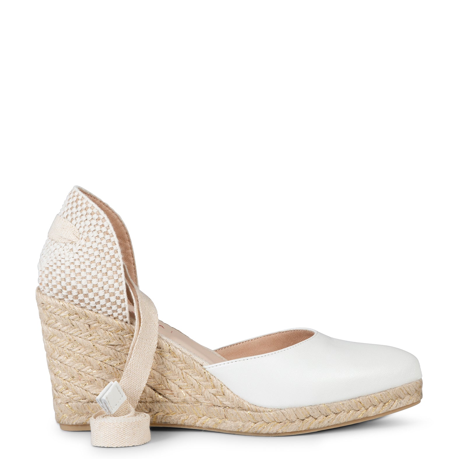 LEONOR - CUÑA NÁCAR DE PIEL CON CINTAS