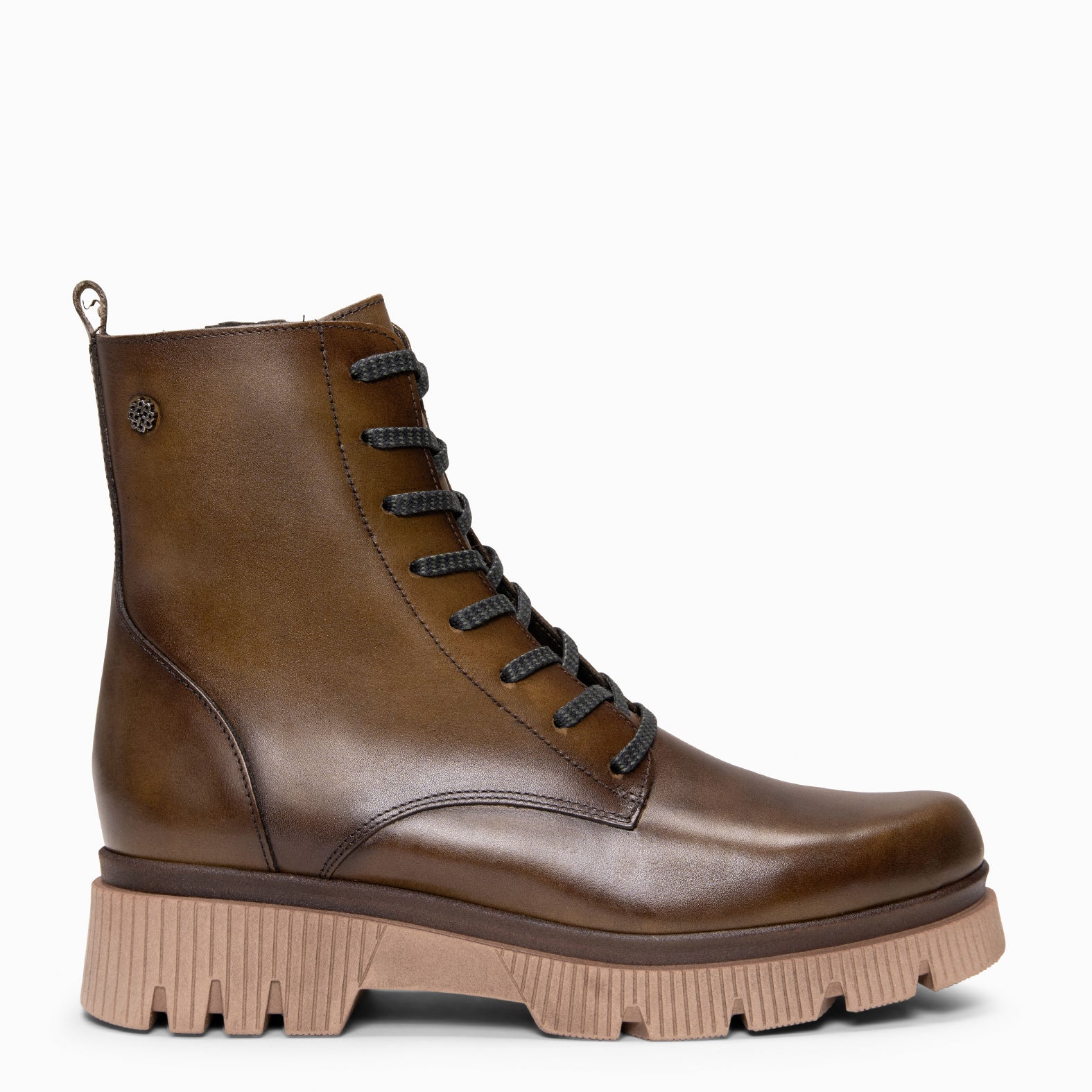 STONE - Botines militares de piel KAQUI