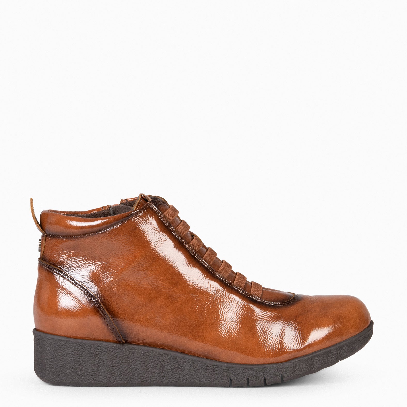 FLEXY – BROWN Women patent leather ankle-sneakers