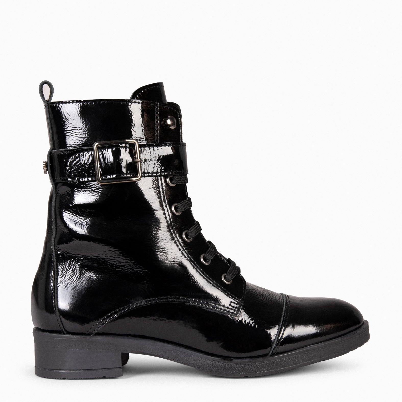 BELFAST – Botines con cordones de piel NEGRO CHAROL