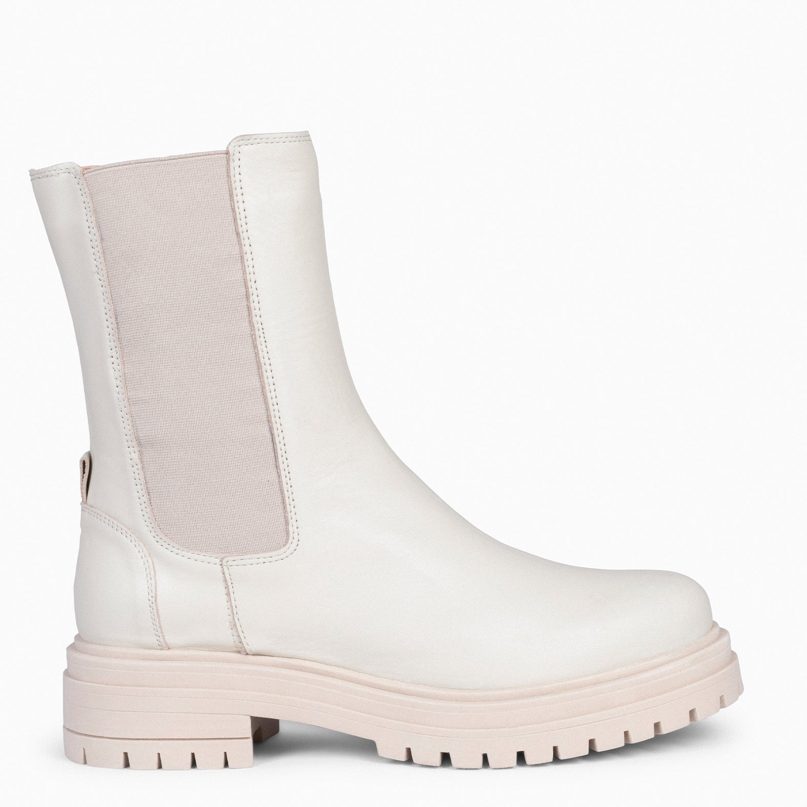 STANFORD – CREAM Chelsea Boots with Track Platform