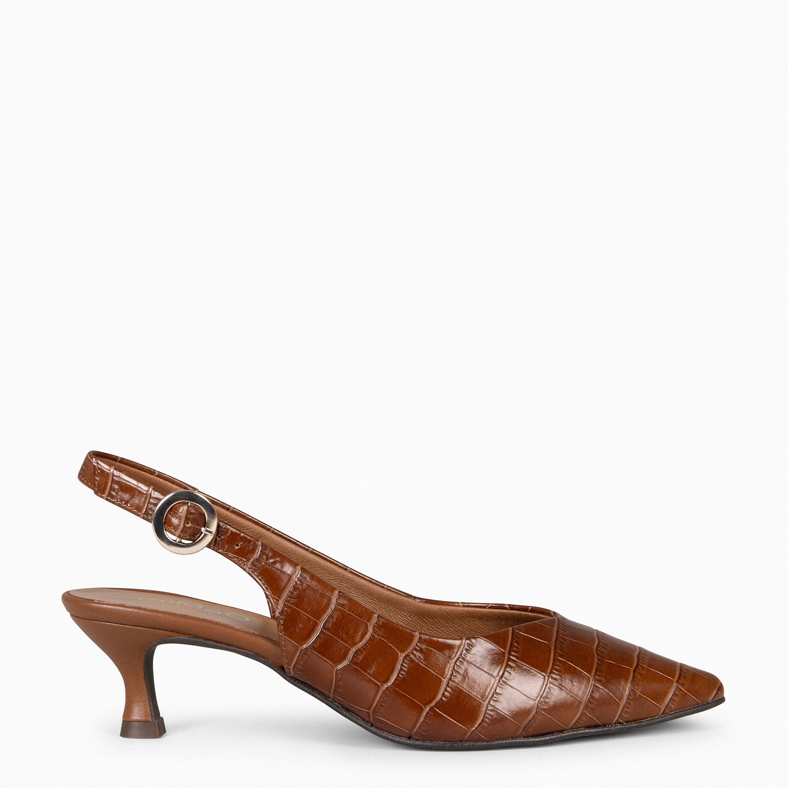 GRETA – Slingbacks à talon en cuir imitation croco CAMEL