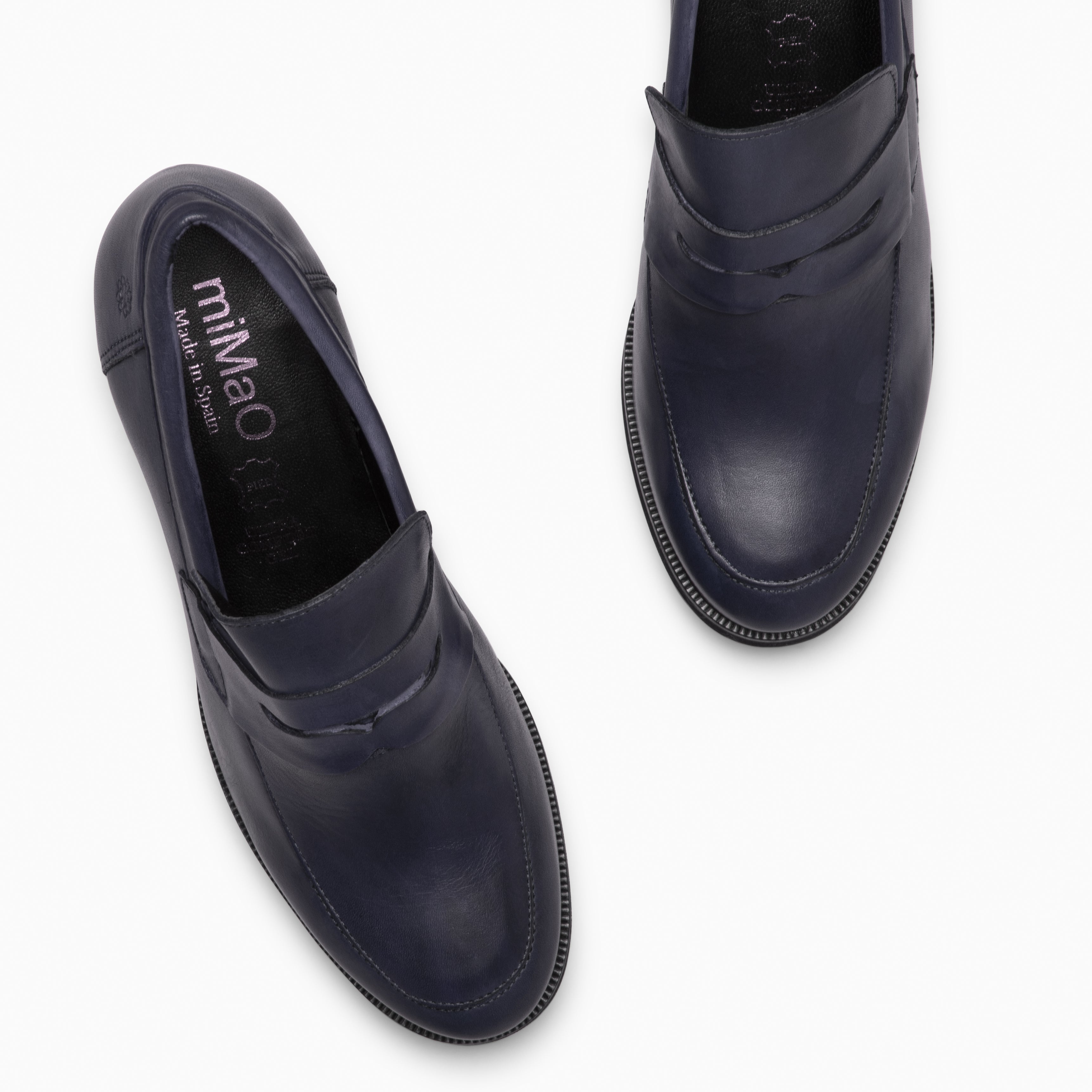 TREND - Mocassin à talon haut en cuir BLEU MARINE