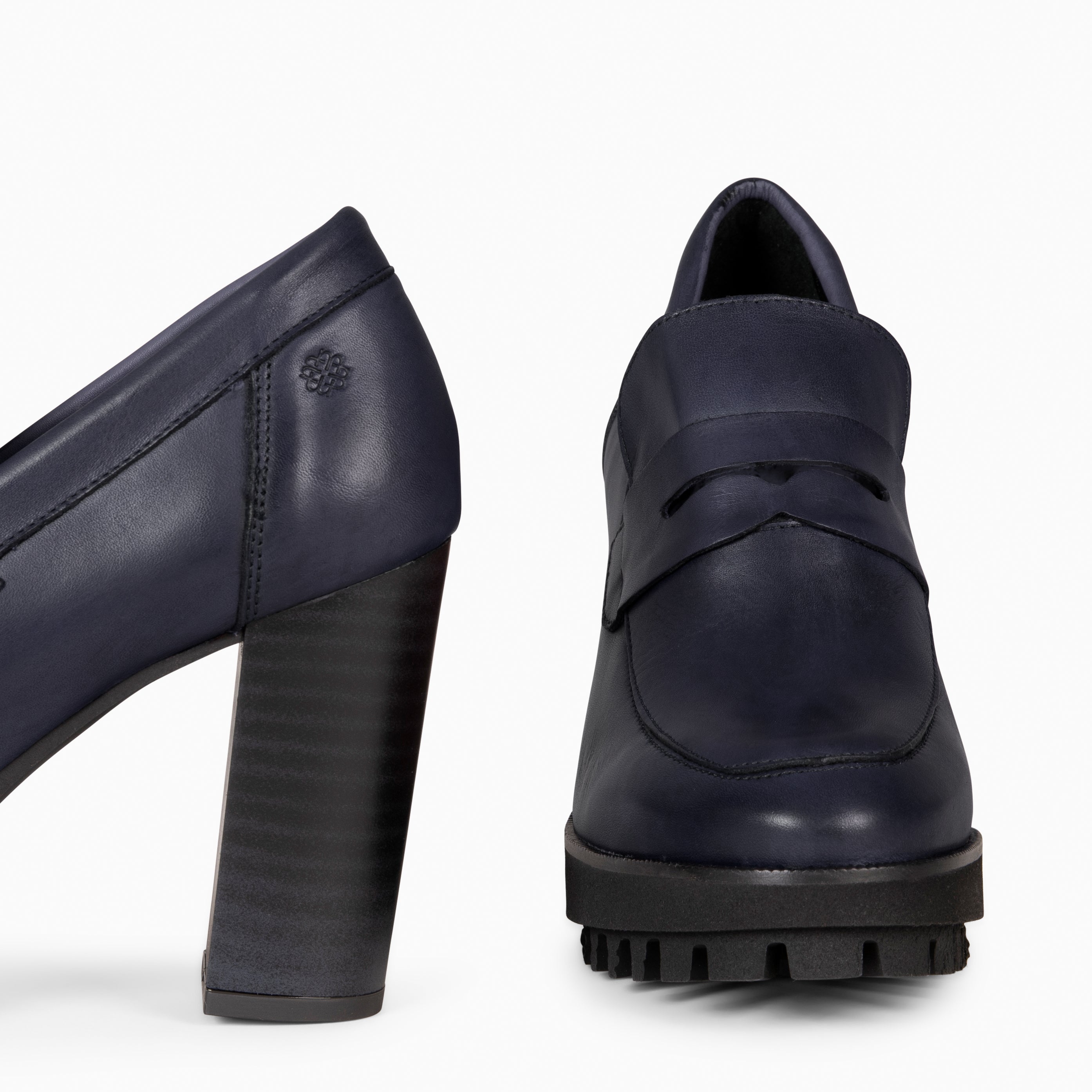 TREND - Mocassin à talon haut en cuir BLEU MARINE