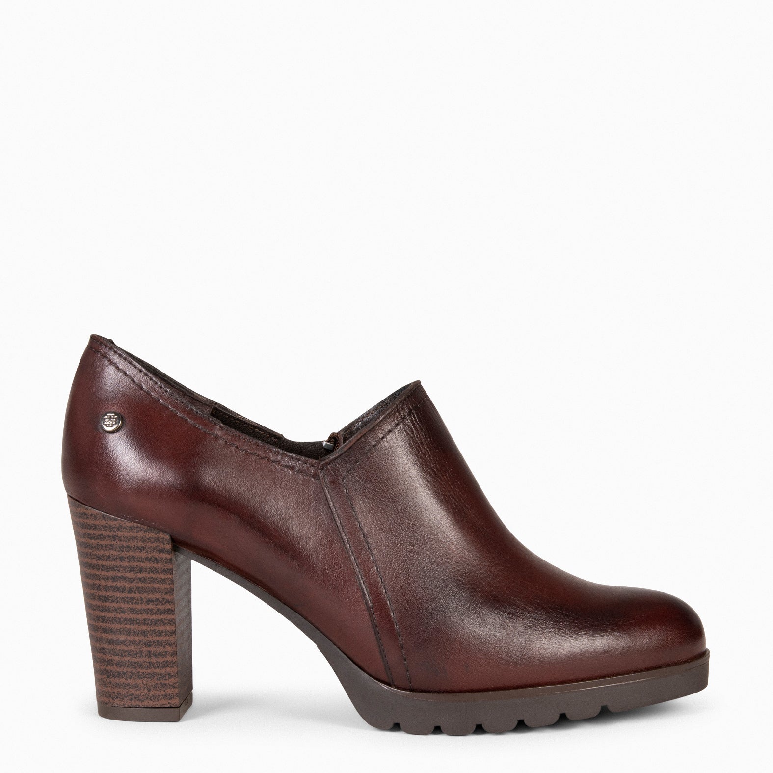 DAYANA – Bottines à talon haut en cuir MARRON