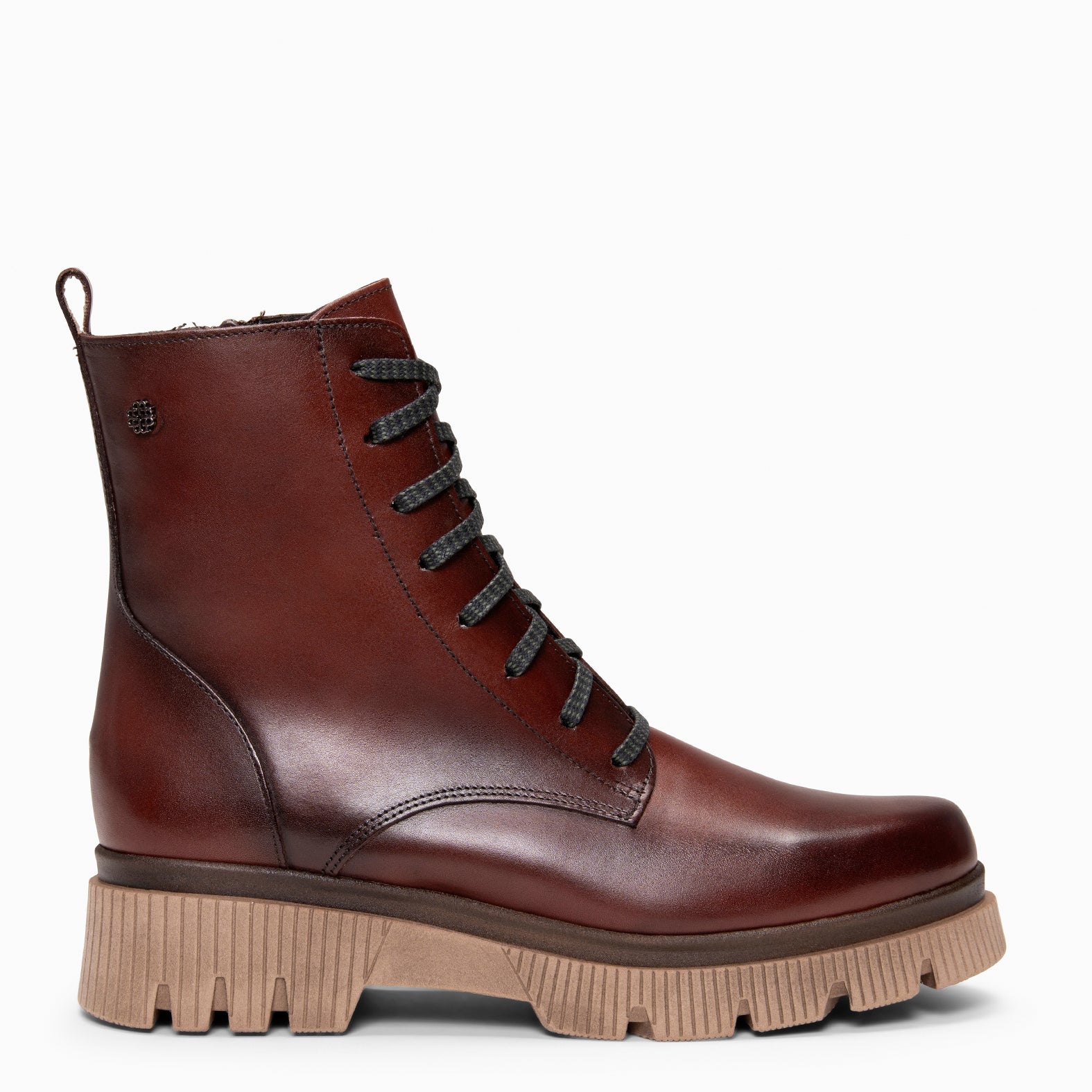 STONE - Botines militares de piel MARRON