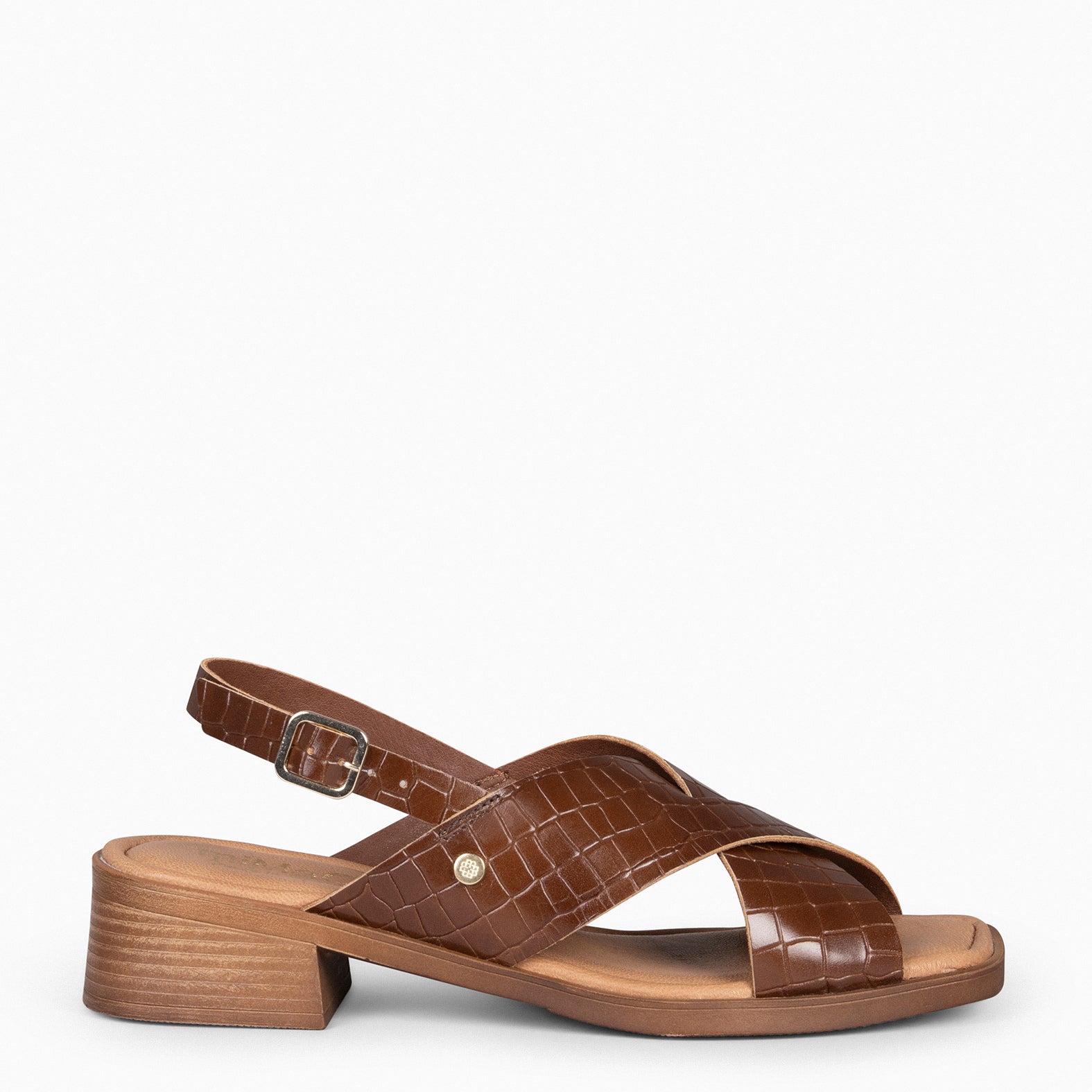BETANIA - Sandales en cuir imitation croco MARRON