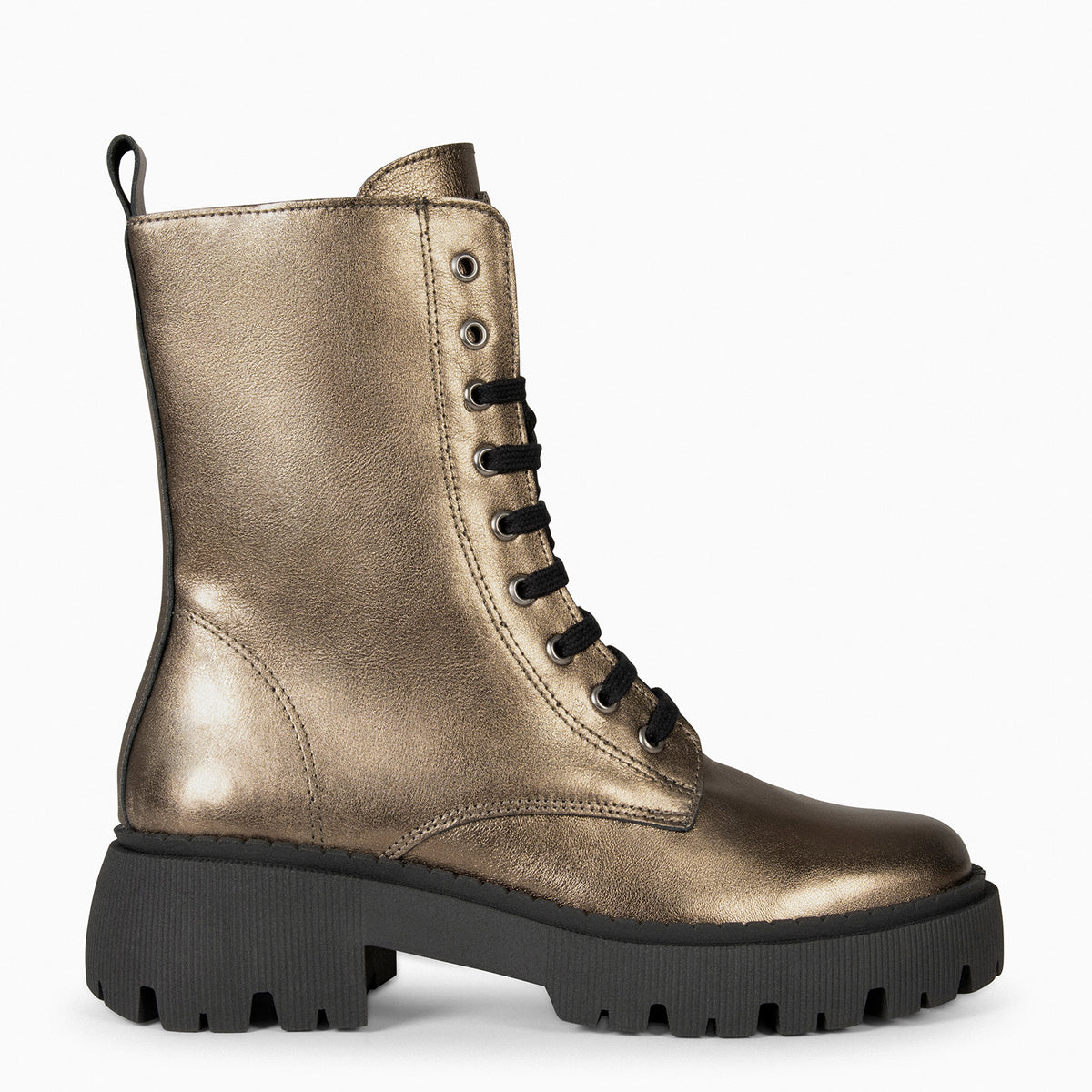 HALEN – METALLIC Military boots with track platform | miMaO