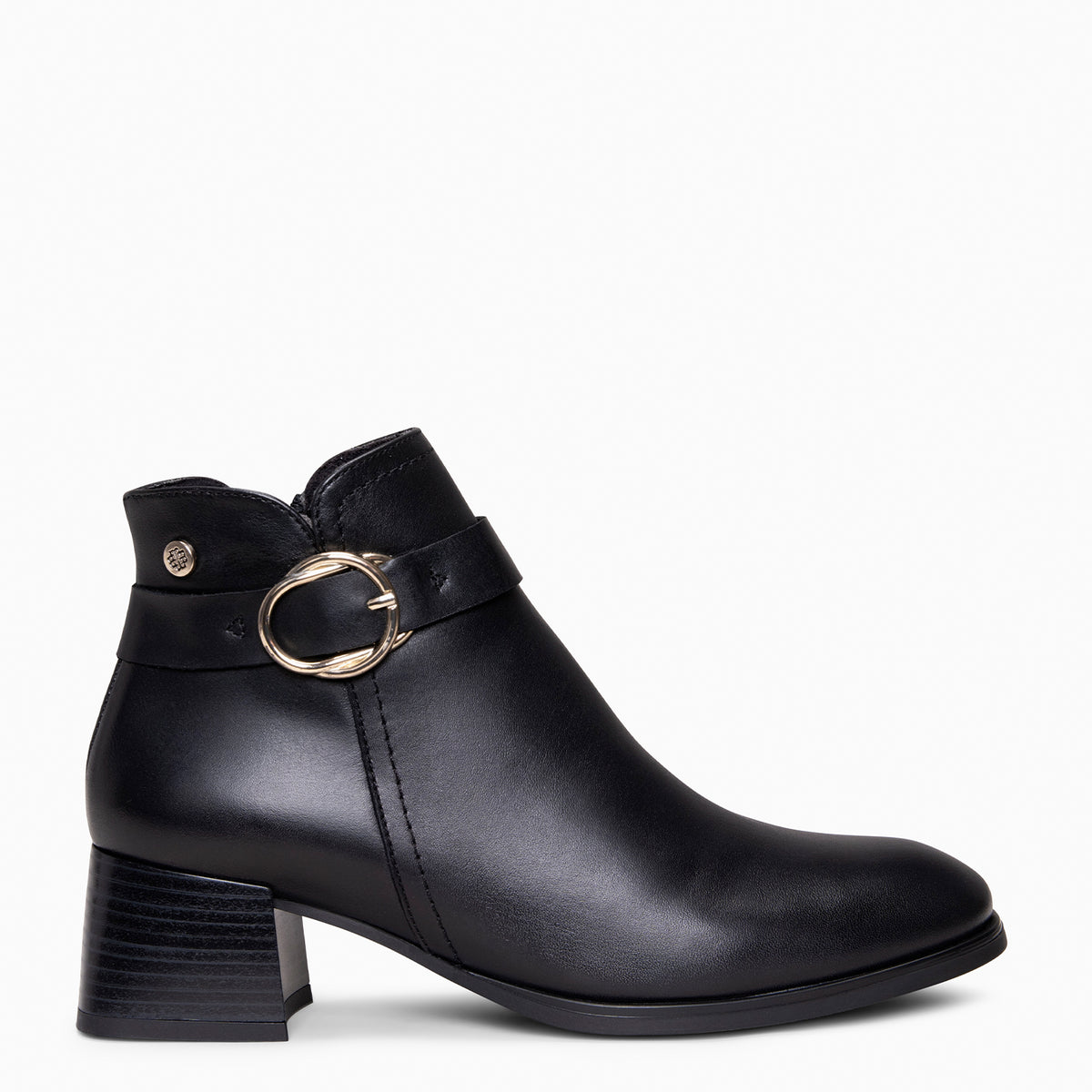 GELI - Bottines à talon moyen en cuir NOIR