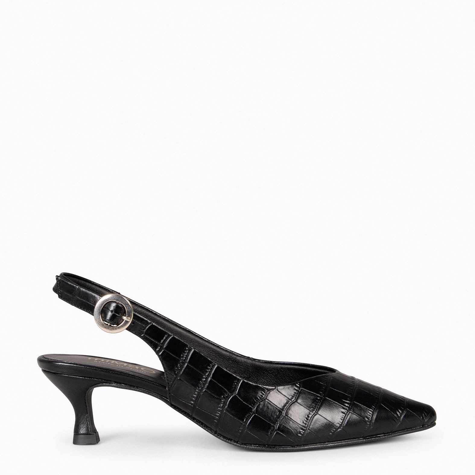 GRETA – Slingbacks à talon en cuir imitation croco NOIR