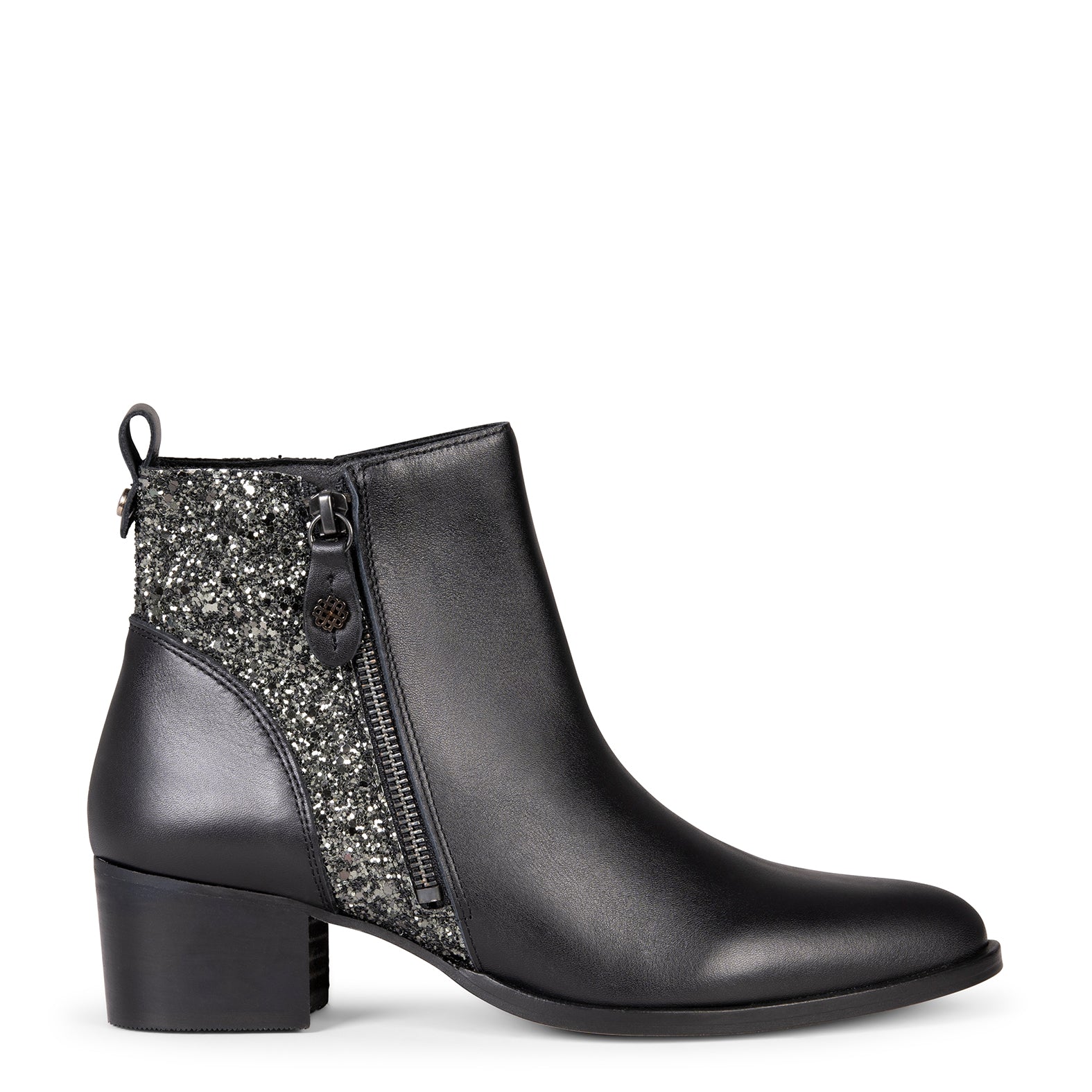 REBECA – GLITTER BLACK Heel booties