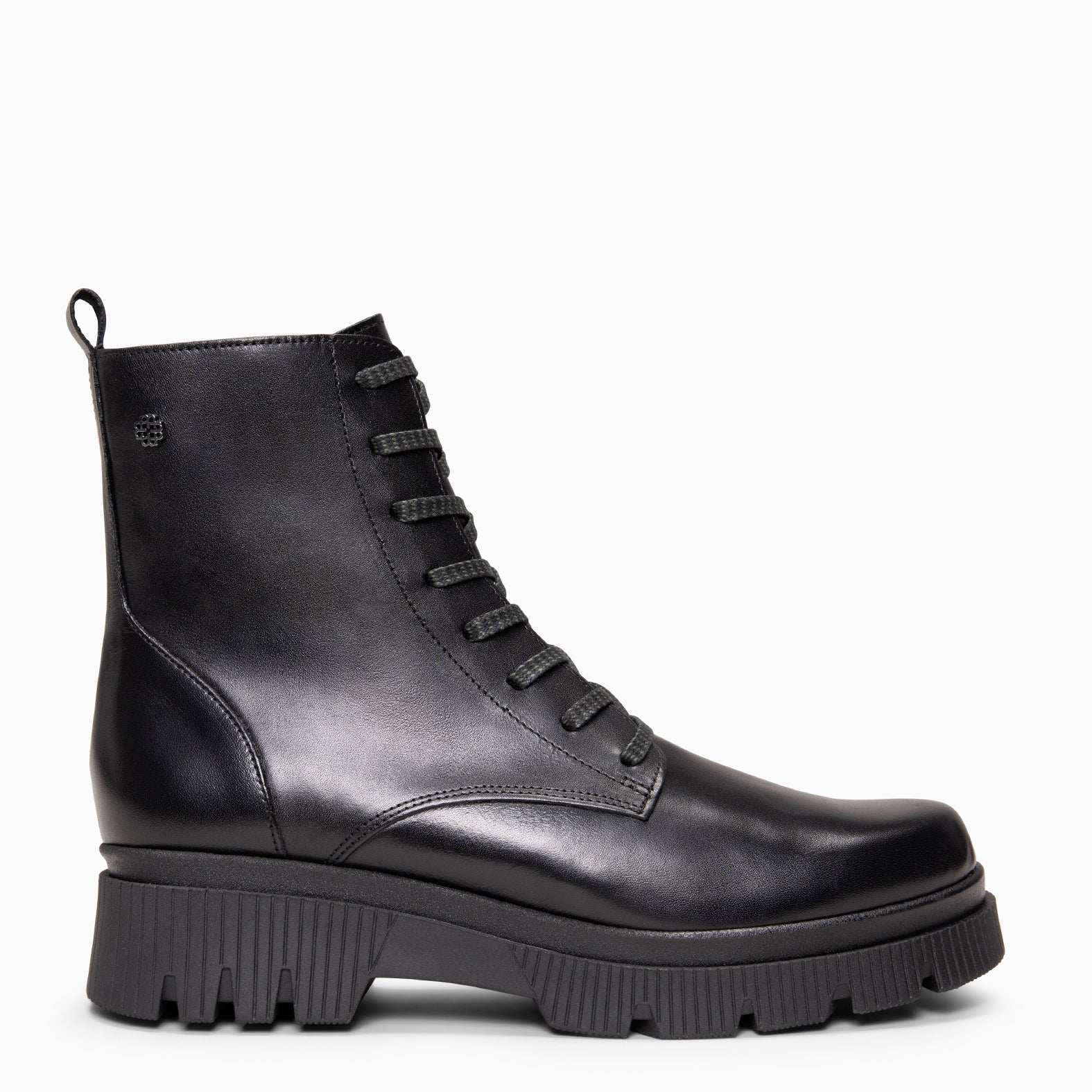 STONE - Botines militares de piel NEGRO