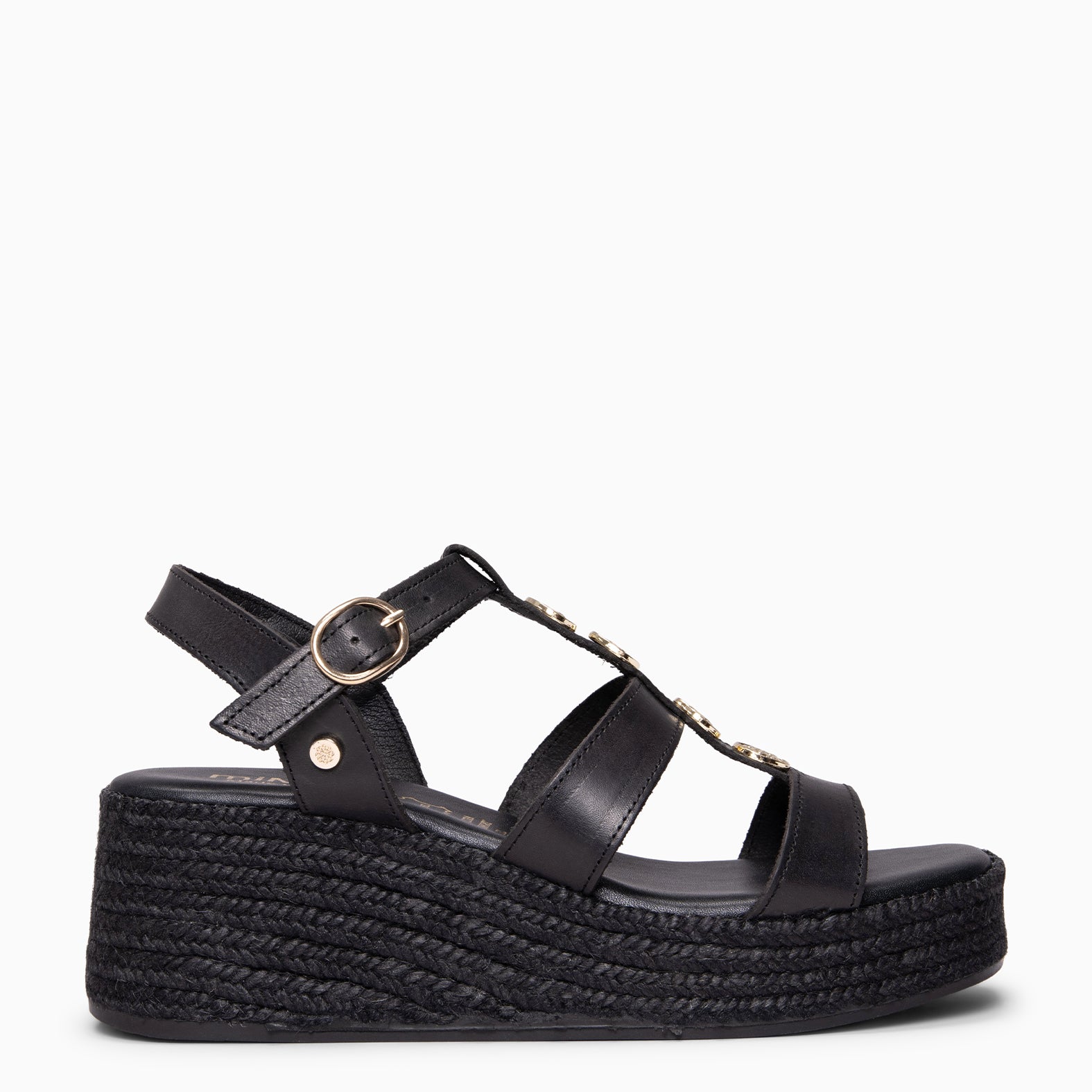 DANAE - Sandales à plateforme en jute et cuir NOIR