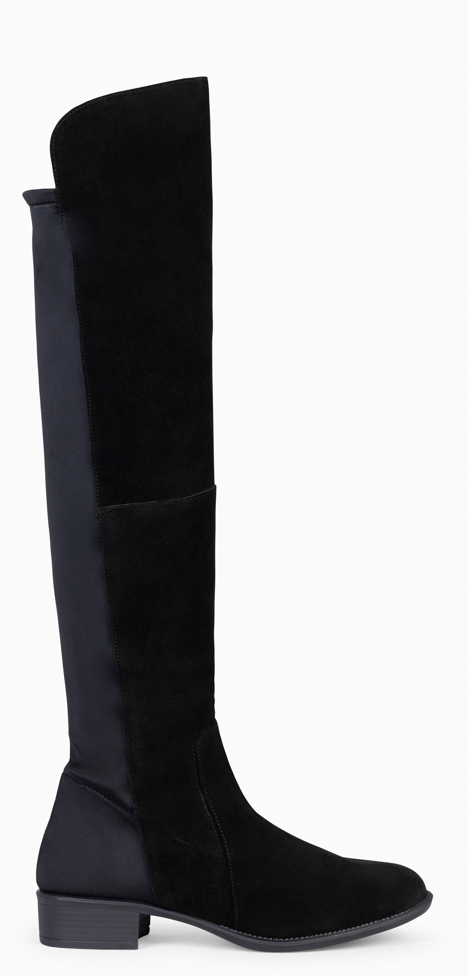 ELASTIC – BLACK knee-high and low heel boot