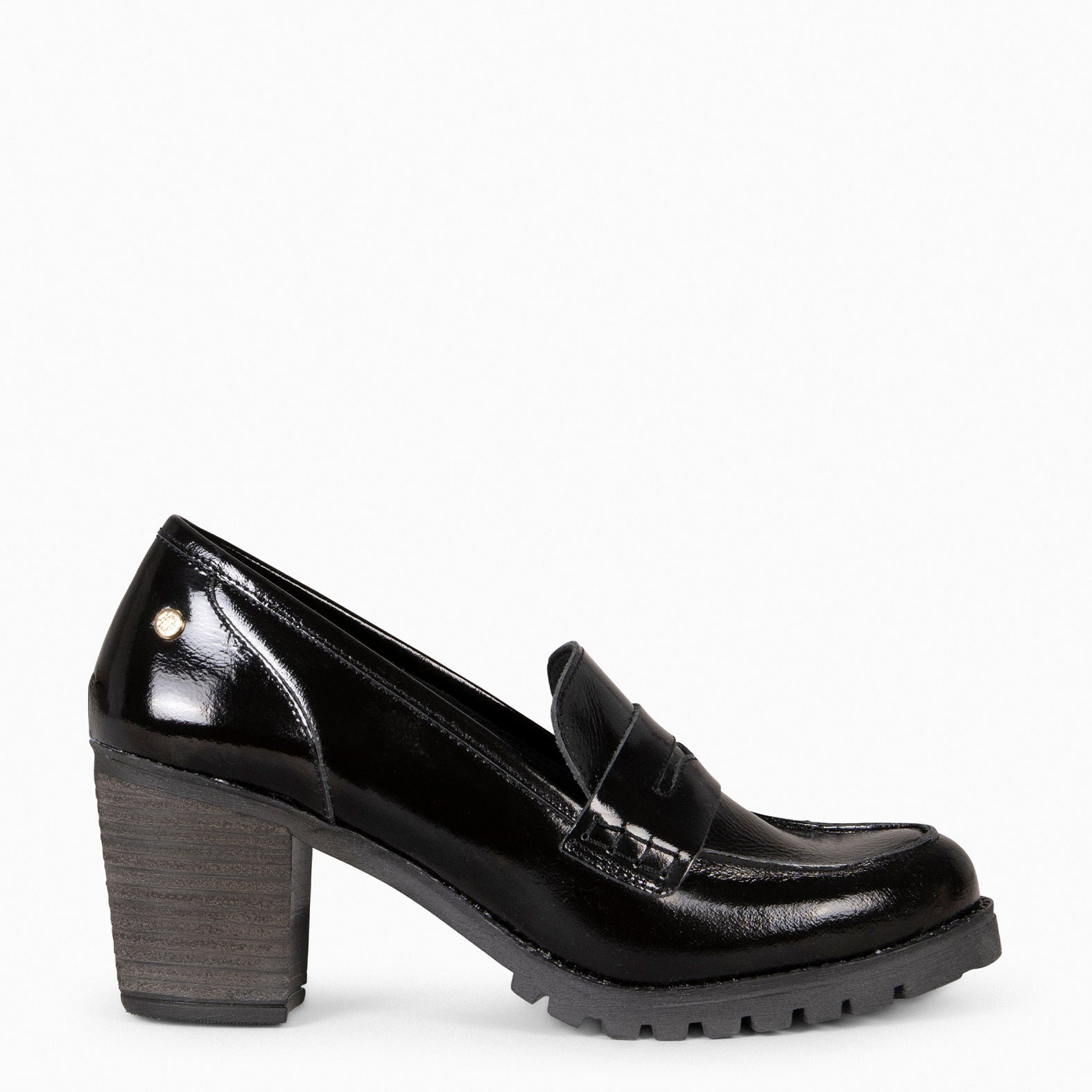 TREND S - Mocassin à talon en cuir vernis NOIR